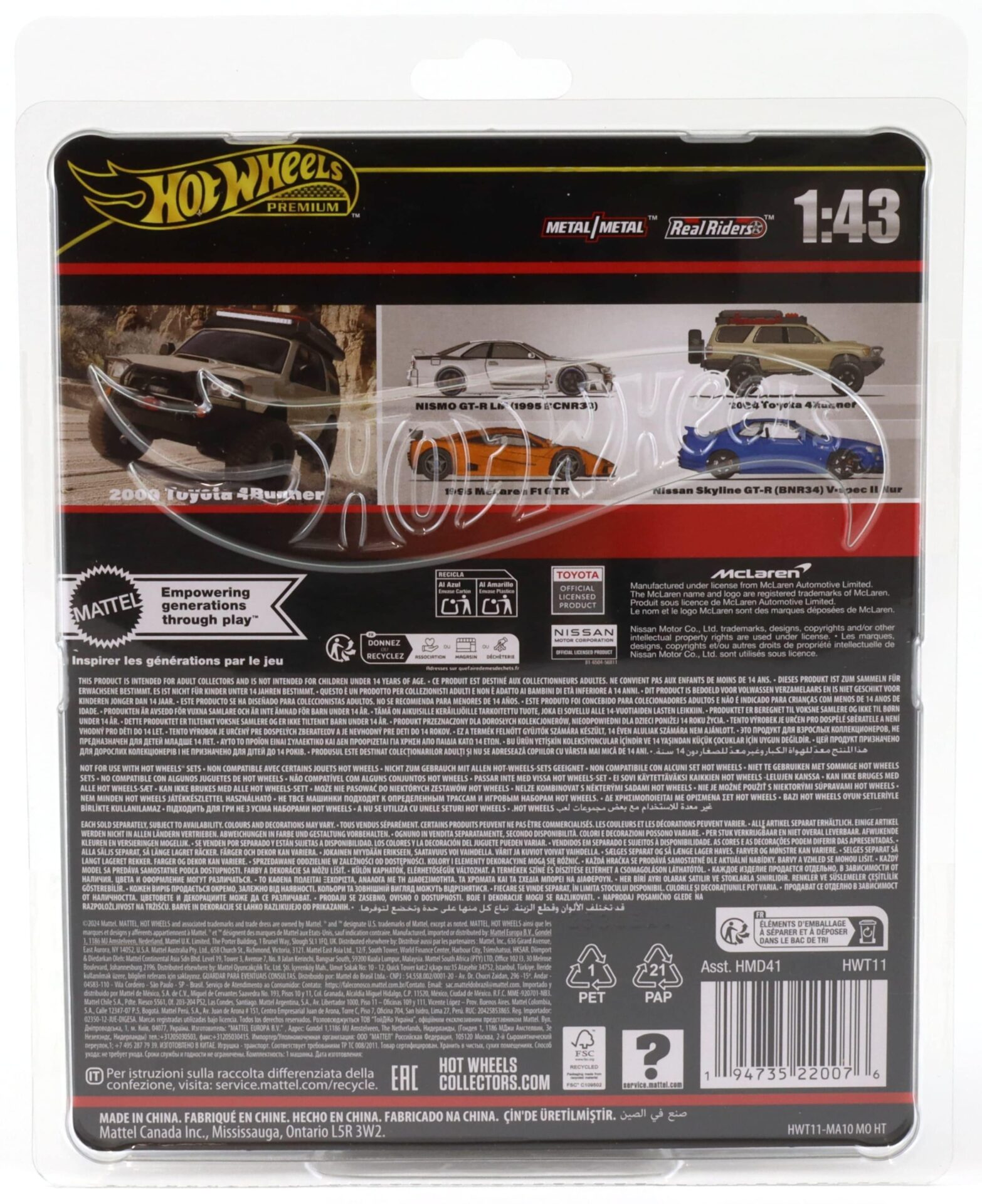 1:43 Hot Wheels Premium 2024 Real Riders HWT11 - 2000 Toyota 4Runner