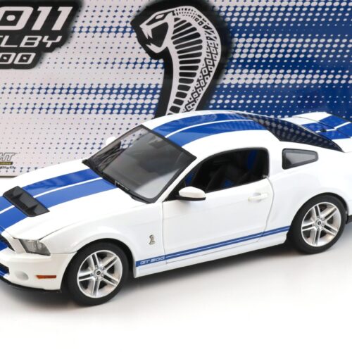 1:18 Greenlight 2011 Ford Mustang Shelby GT500 Coupe Performance white/ blue stripes