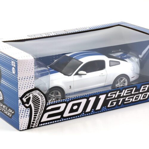 1:18 Greenlight 2011 Ford Mustang Shelby GT500 Coupe Performance white/ blue stripes