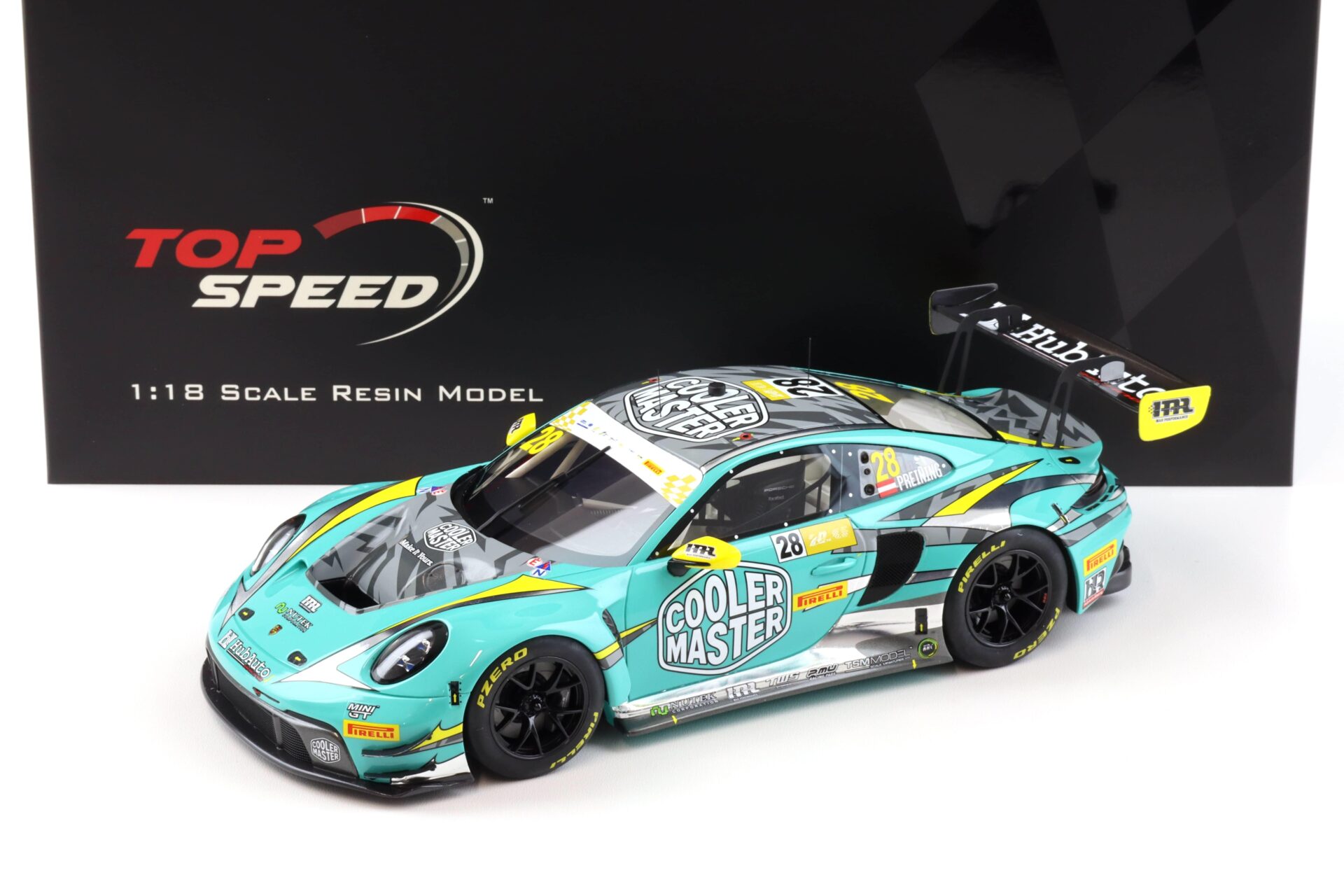 1:18 Top Speed Porsche 911 992 GT3 R #28 FIA GT 2023 World Cup HubAuto Racing