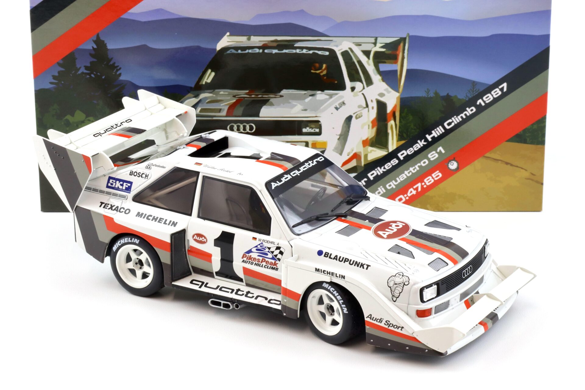 1:18 WERK83 Audi Sport Quattro S1 E2 Winner Pikes Peak 1987 Walter Röhrl #1 Collectors Box