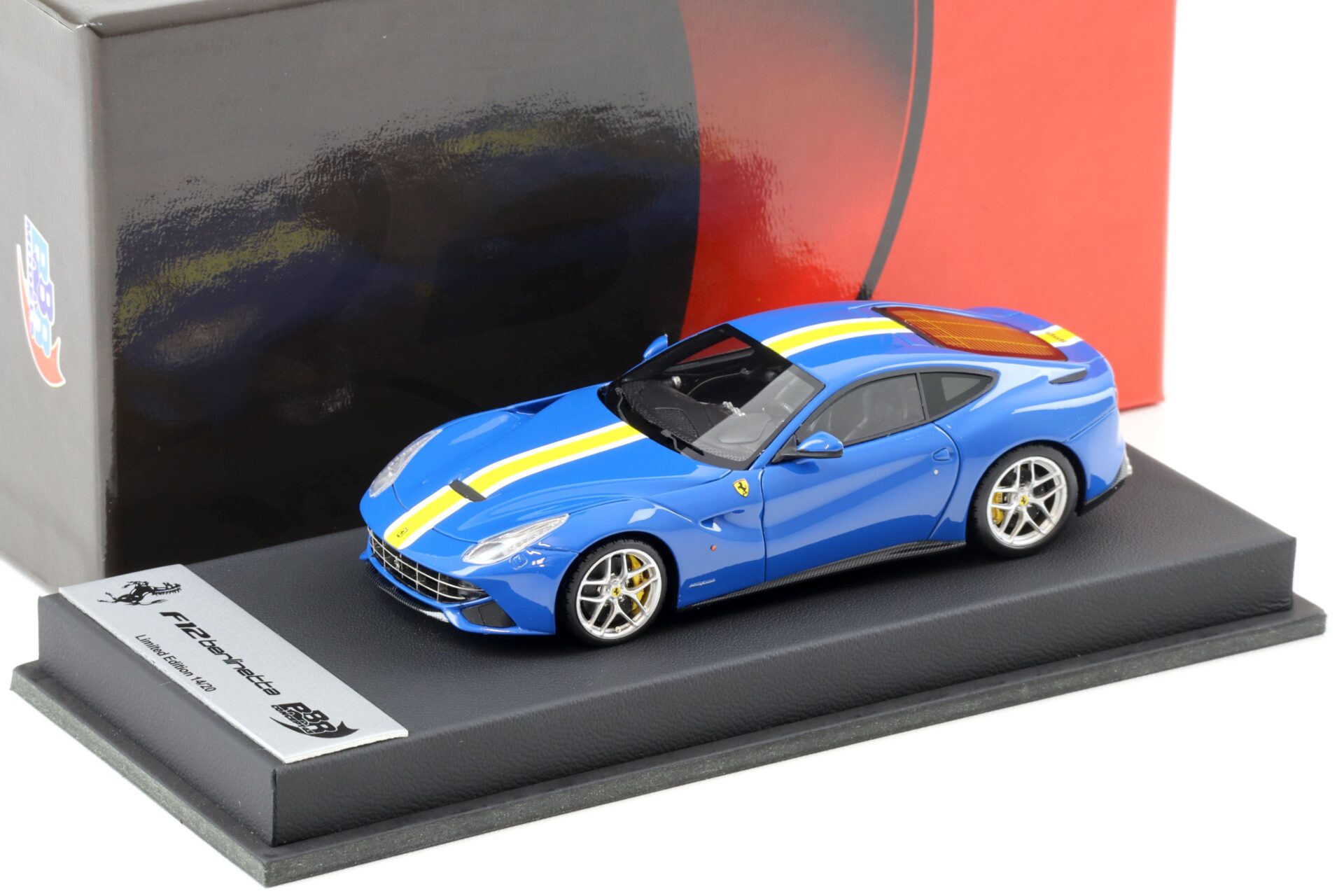 1:43 BBR Ferrari F12 Berlinetta Azzurro Dino/ yellow stripe - Limited 20 pcs.