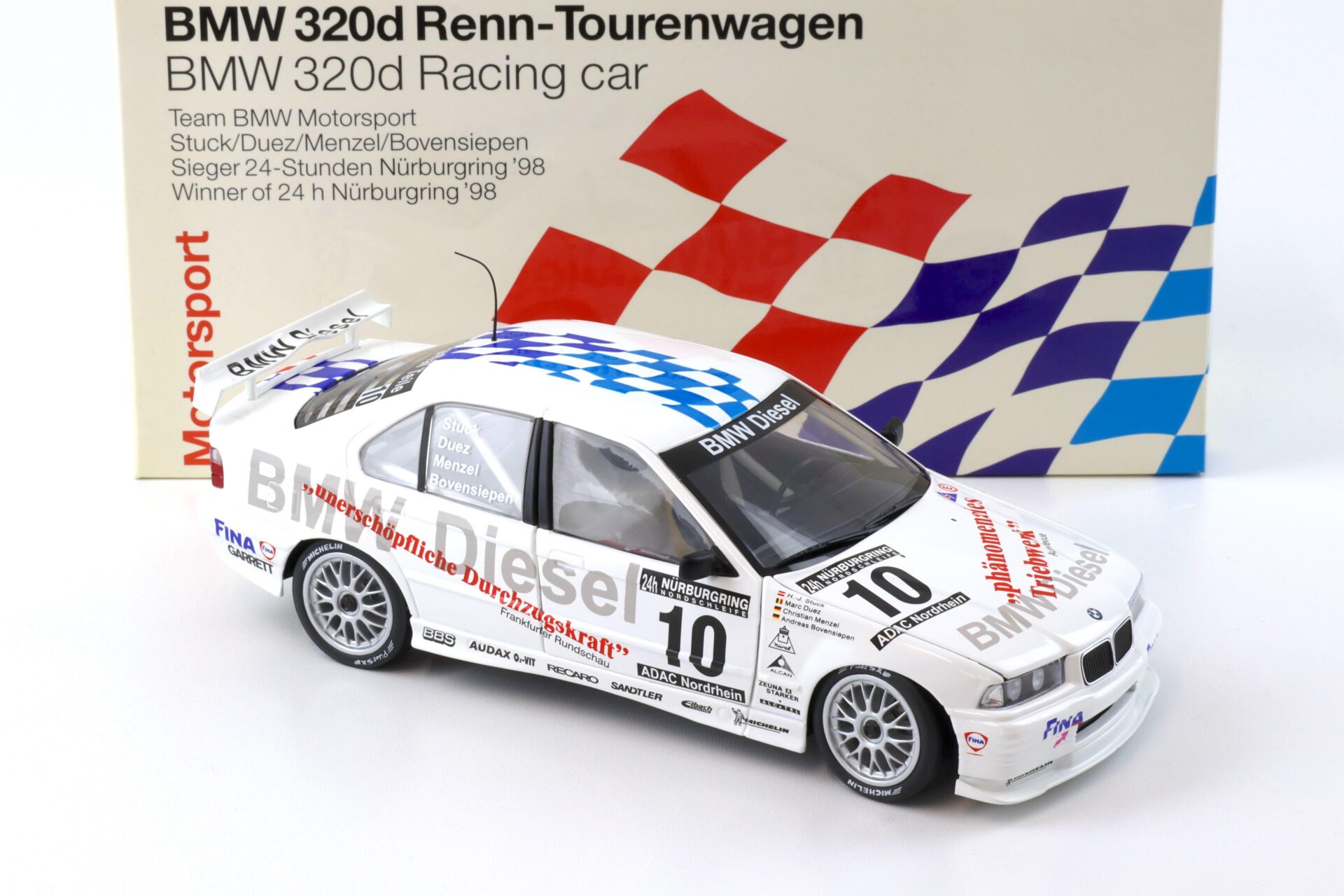 1:18 UT Models BMW 320d E36 Stuck/Duez 24h Nürburgring #10 DEALER VERSION