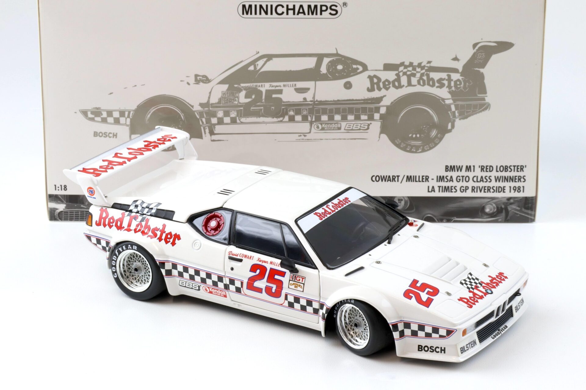 1:18 Minichamps BMW M1 Red Lobster Miller/ Cowart LA Times GP Riverside 1981
