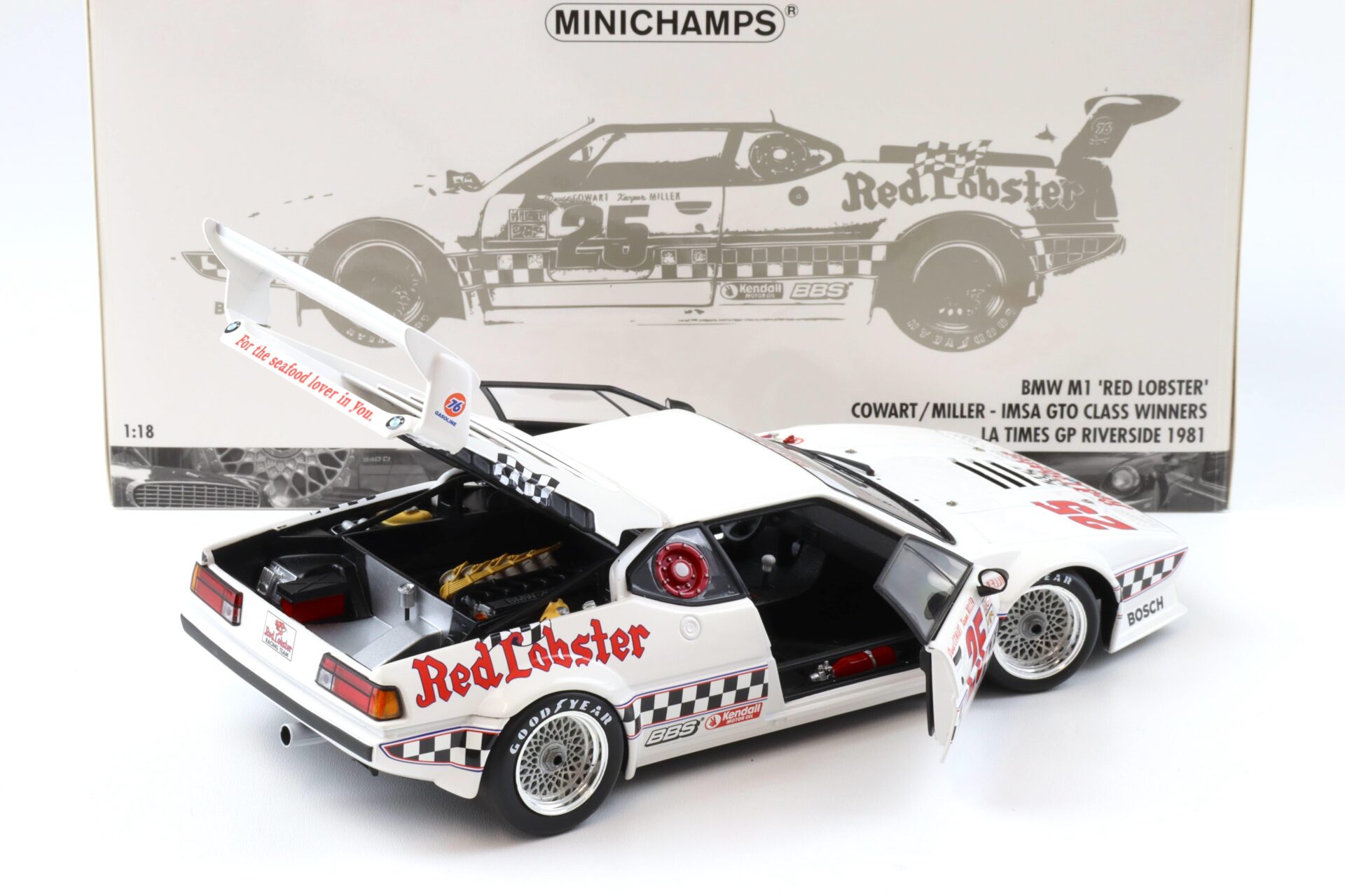 1:18 Minichamps BMW M1 Red Lobster Miller/ Cowart LA Times GP Riverside 1981