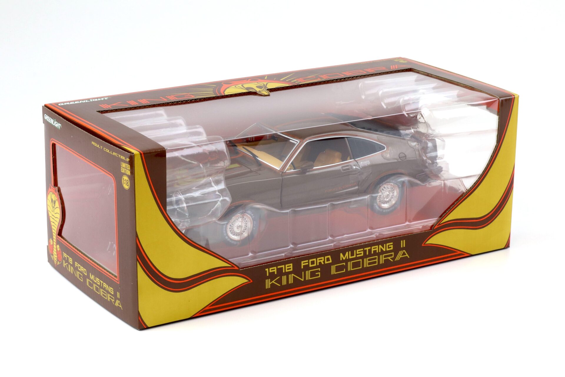 1:18 Greenlight 1978 Ford Mustang II King Cobra brown metallic/ orange-gold stripes