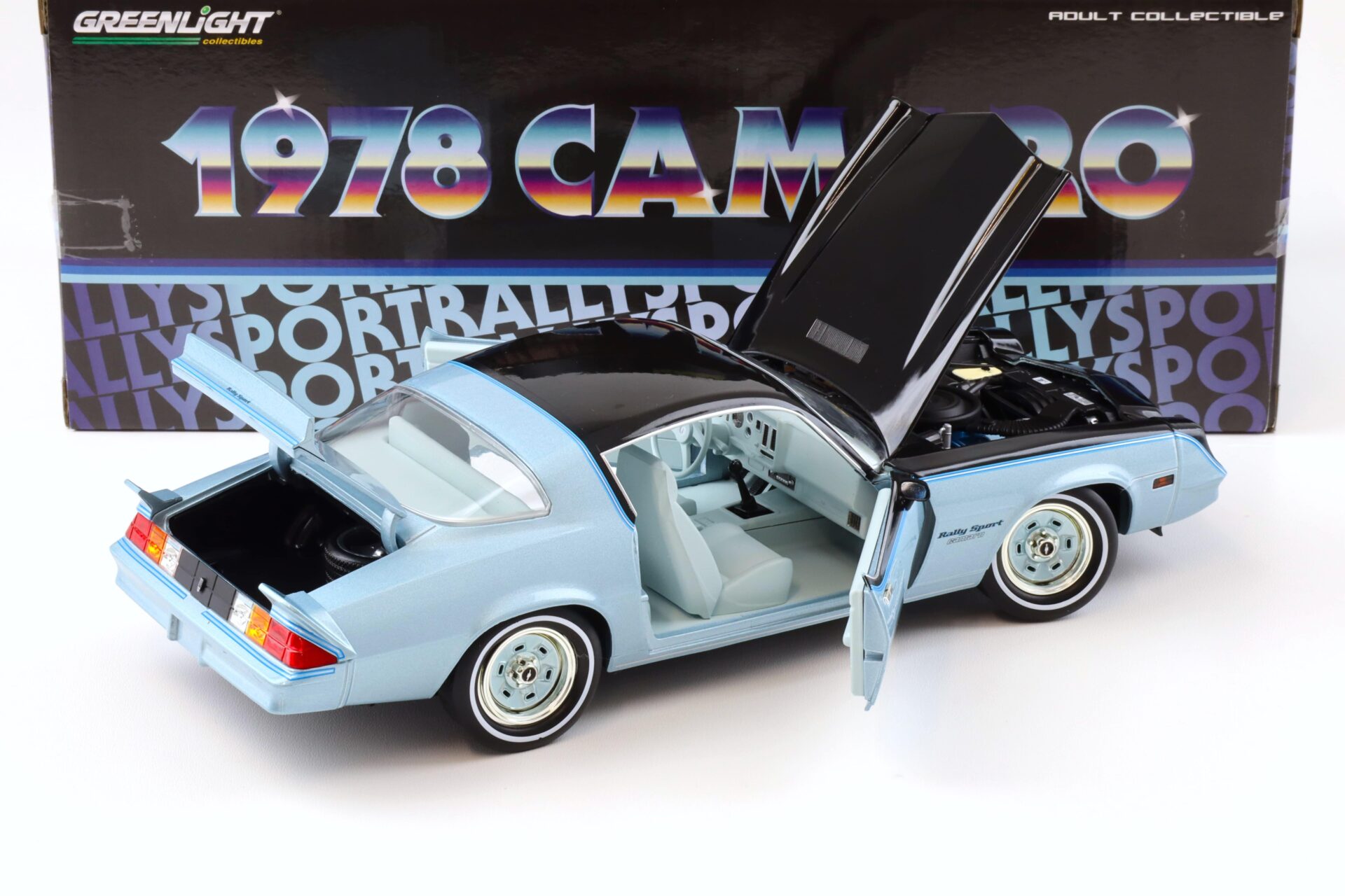 1:18 Greenlight 1978 Chevrolet Camaro Rally Sport Bright blue metallic/ black