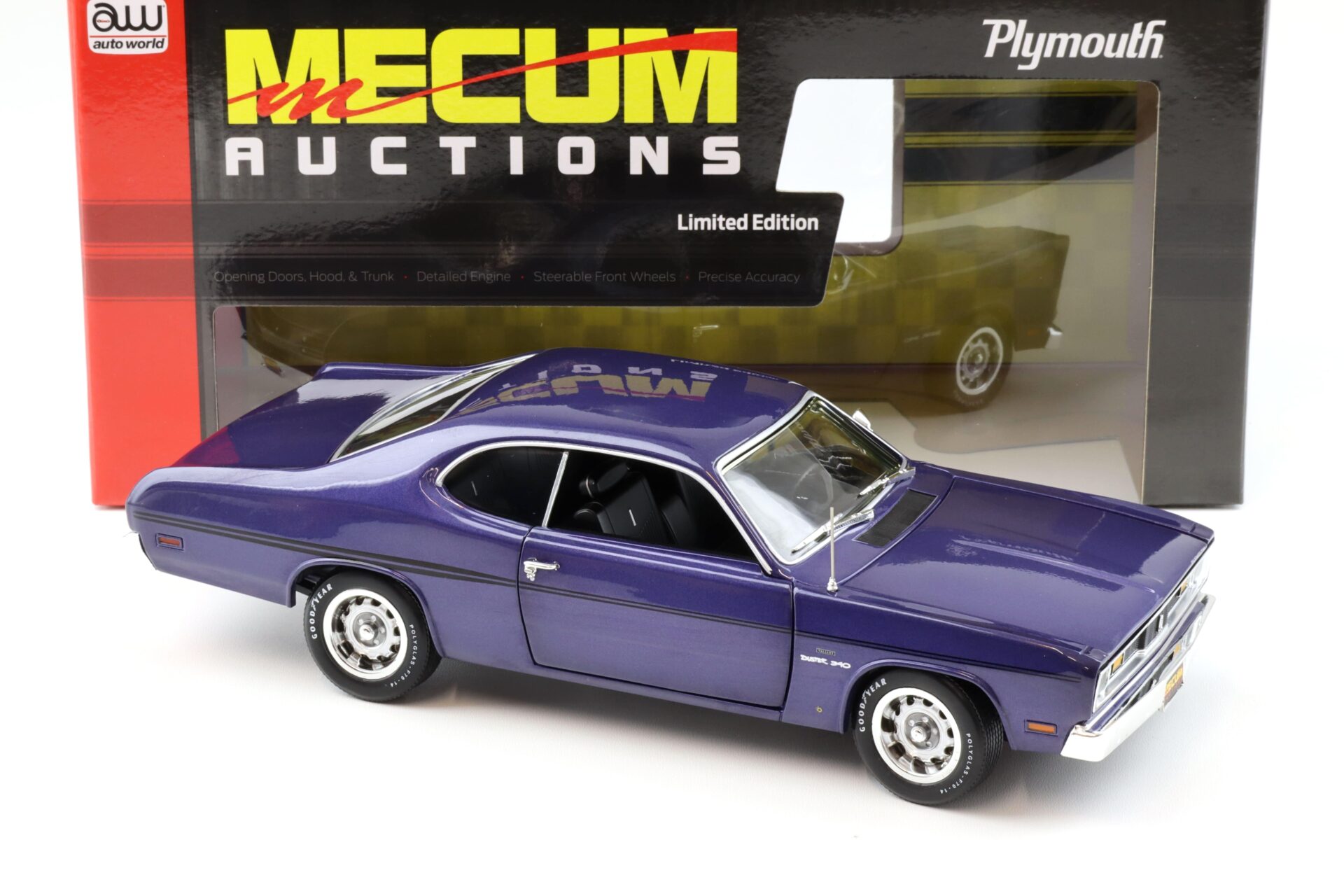 1:18 Auto World 1970 Plymouth Duster 340 Mecum Auction FC7 Inviolet