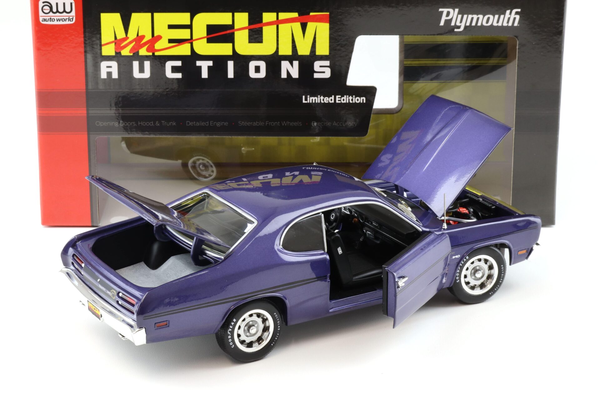 1:18 Auto World 1970 Plymouth Duster 340 Mecum Auction FC7 Inviolet