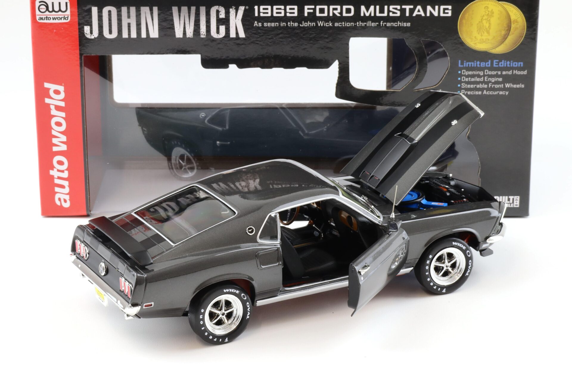 1:18 Auto World 1969 Ford Mustang Coupe John Wick Hitman grey metallic