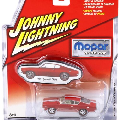1:64 Johnny Lightning #39 MOPAR 1967 Plymouth Barracuda Cuda red/ white stripe