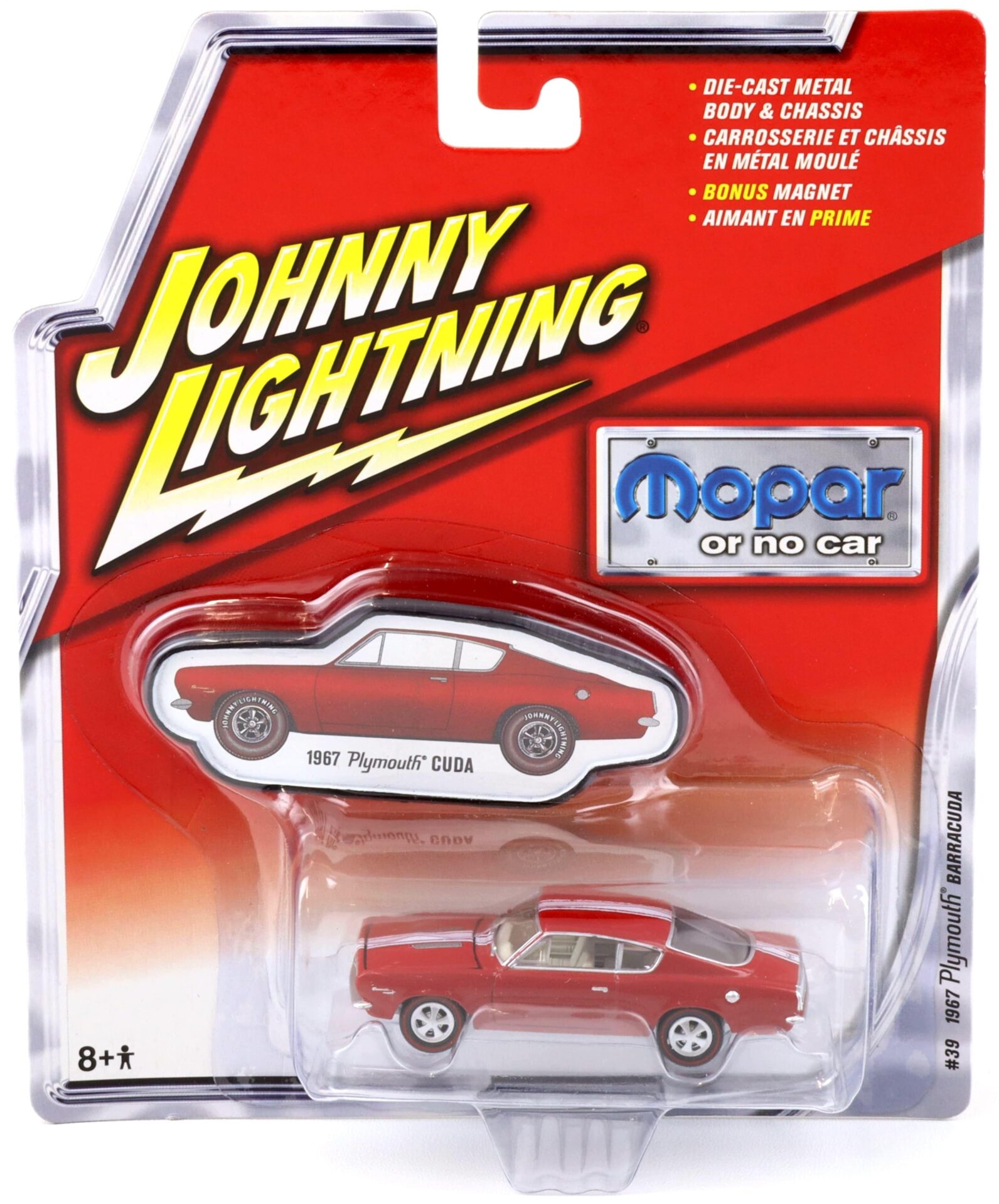 ID 98495 orig.jpg 1:64 Johnny Lightning #39 MOPAR 1967 Plymouth Barracuda Cuda red/ white stripe