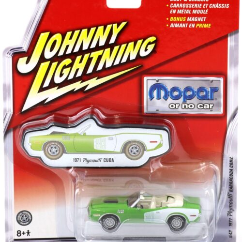 1:64 Johnny Lightning #42 MOPAR 1971 Plymouth Barracuda Cuda Convertible green/white - Image 1