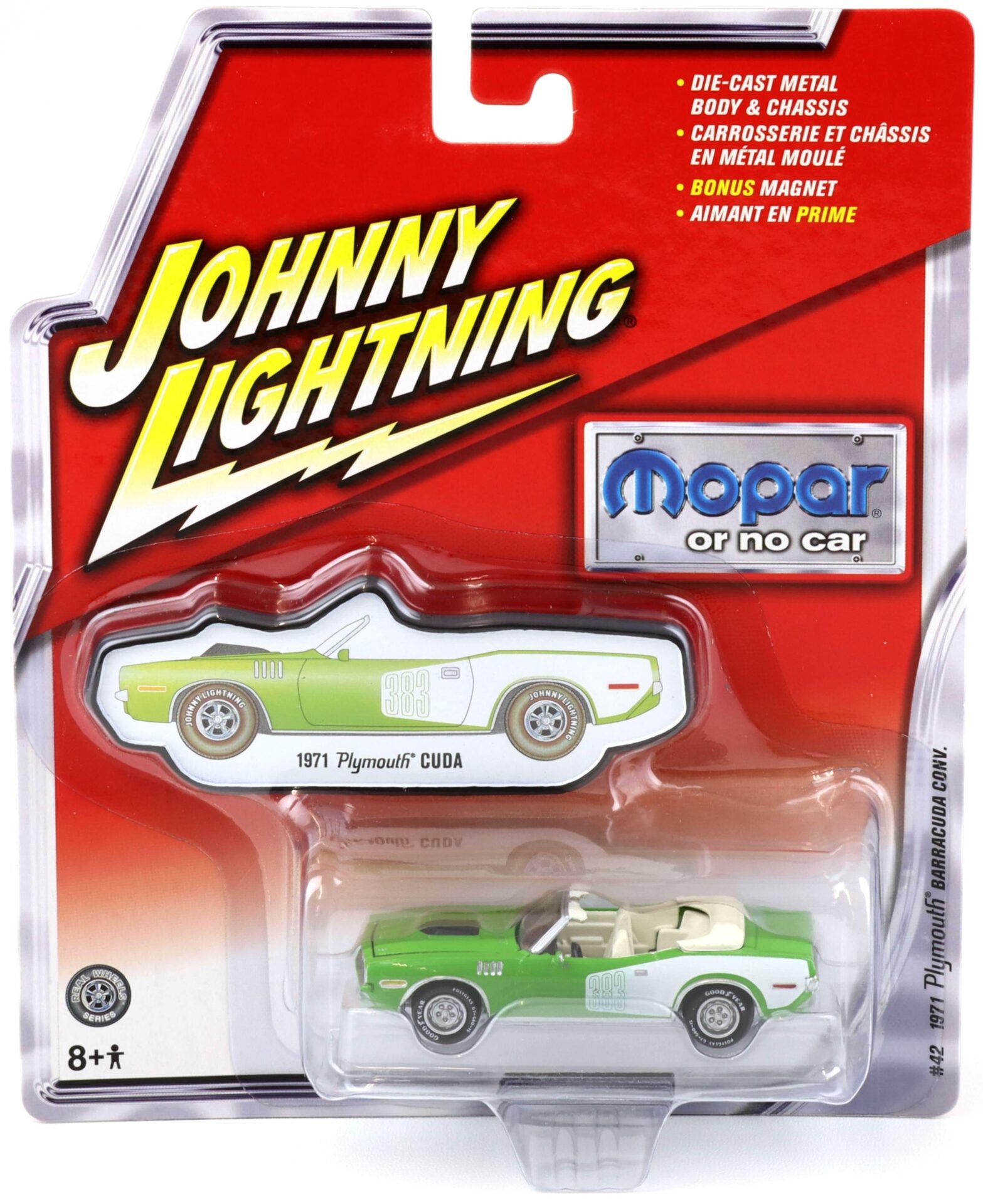 1:64 Johnny Lightning #42 MOPAR 1971 Plymouth Barracuda Cuda Convertible green/white