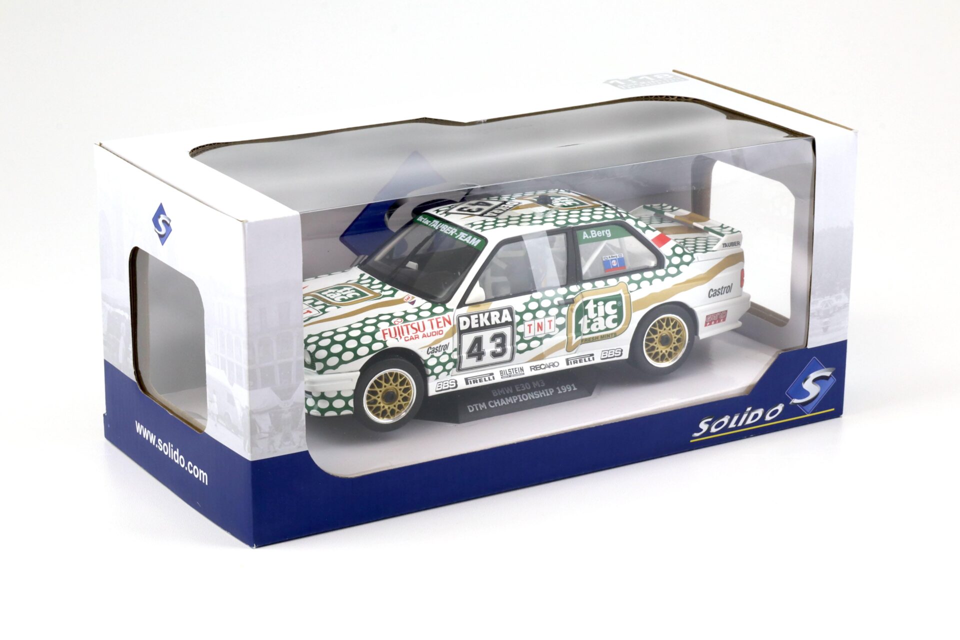 1:18 Solido BMW M3 E30 DTM 1991 A.Berg #43 Tictac white/ green