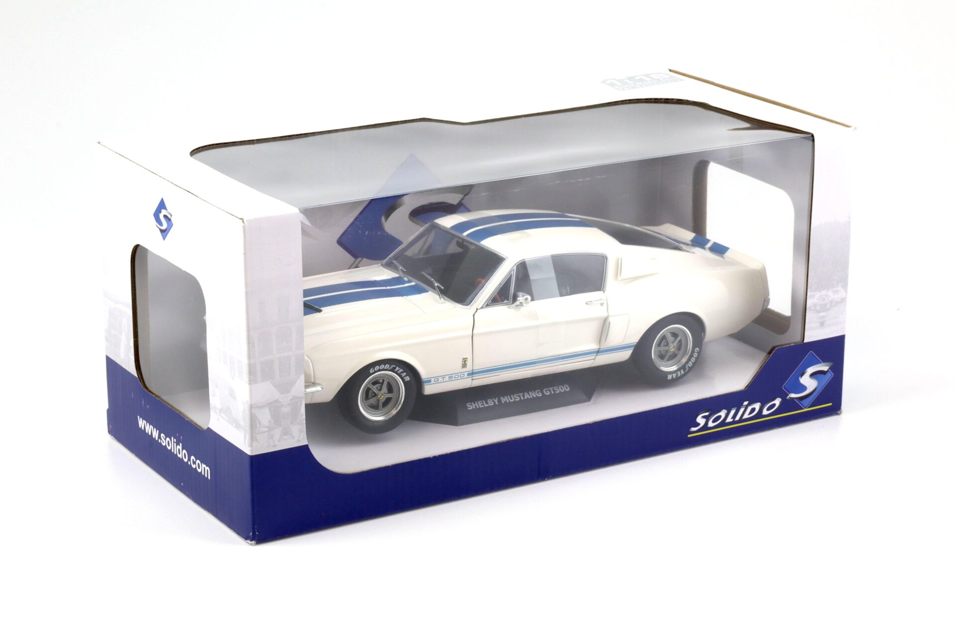 1:18 Solido Shelby Mustang GT500 Coupe white/ blue stripes 1967