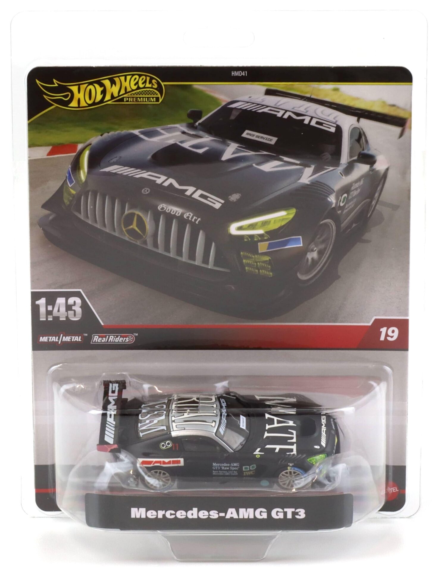 1:43 Hot Wheels Premium 2025 Real Riders HWT13 Mercedes AMG GT3 Race Service