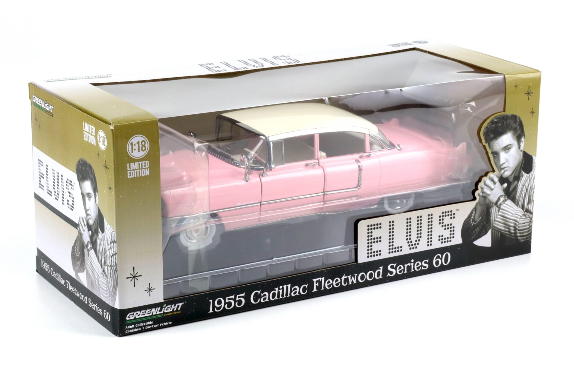 1:18 Greenlight 1955 Cadillac Fleetwood Series 60 Elvis Presley pink/ white roof