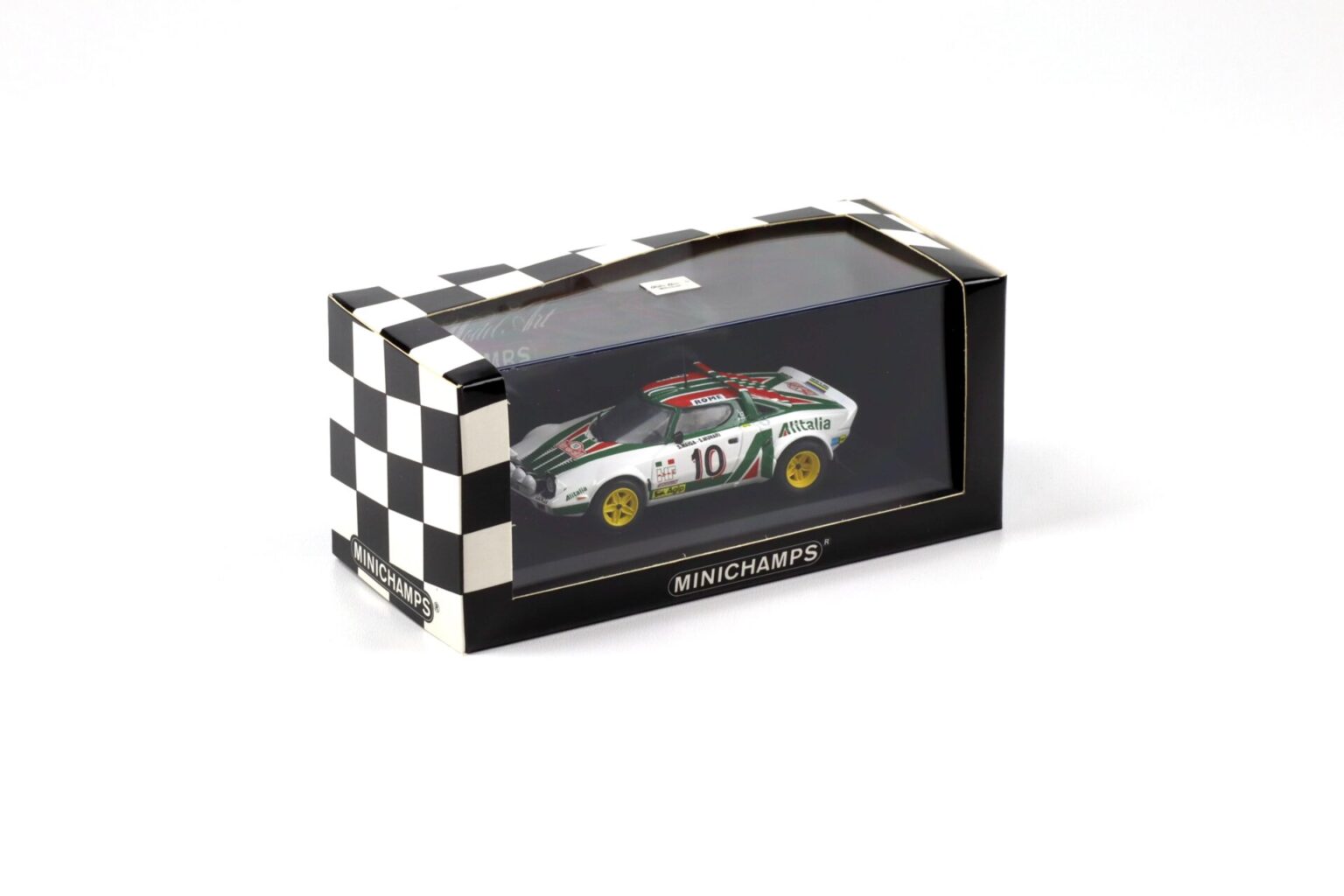 Miniature Lancia Stratos Alitalia MINICHAMPS 1/43 – Monte-Carlo 1977 – Munari/Maiga N°1