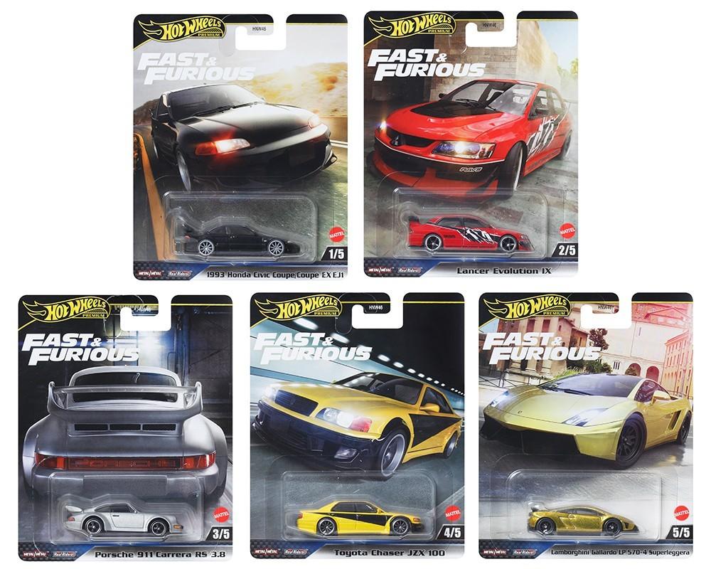 1:64 Hot Wheels Premium 2025 Fast & Furious SET 5 pcs. 979M Porsche, Honda