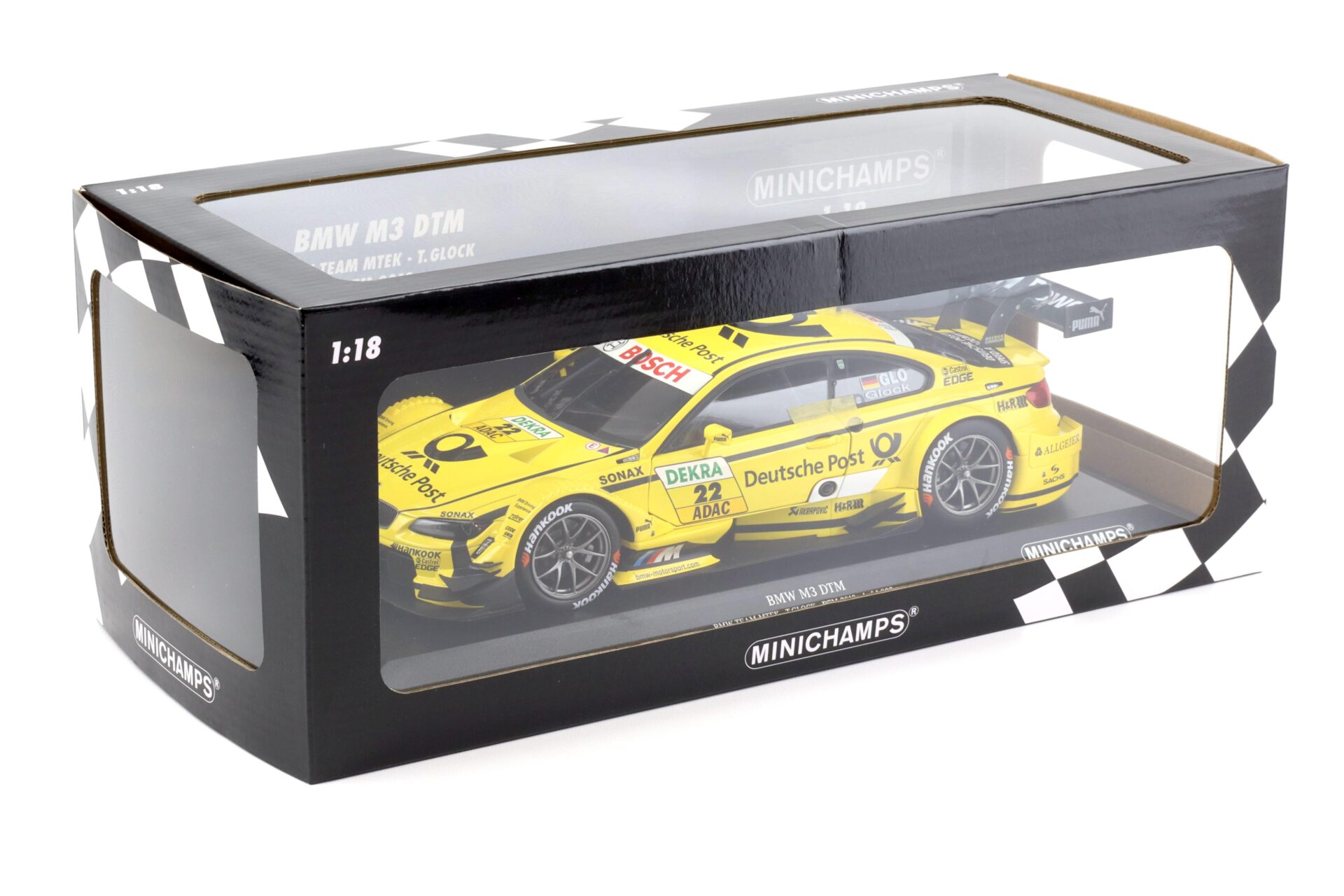 1:18 Minichamps BMW M3 E92 DTM Team MTEK Glock #22 Deutsche Post 2013