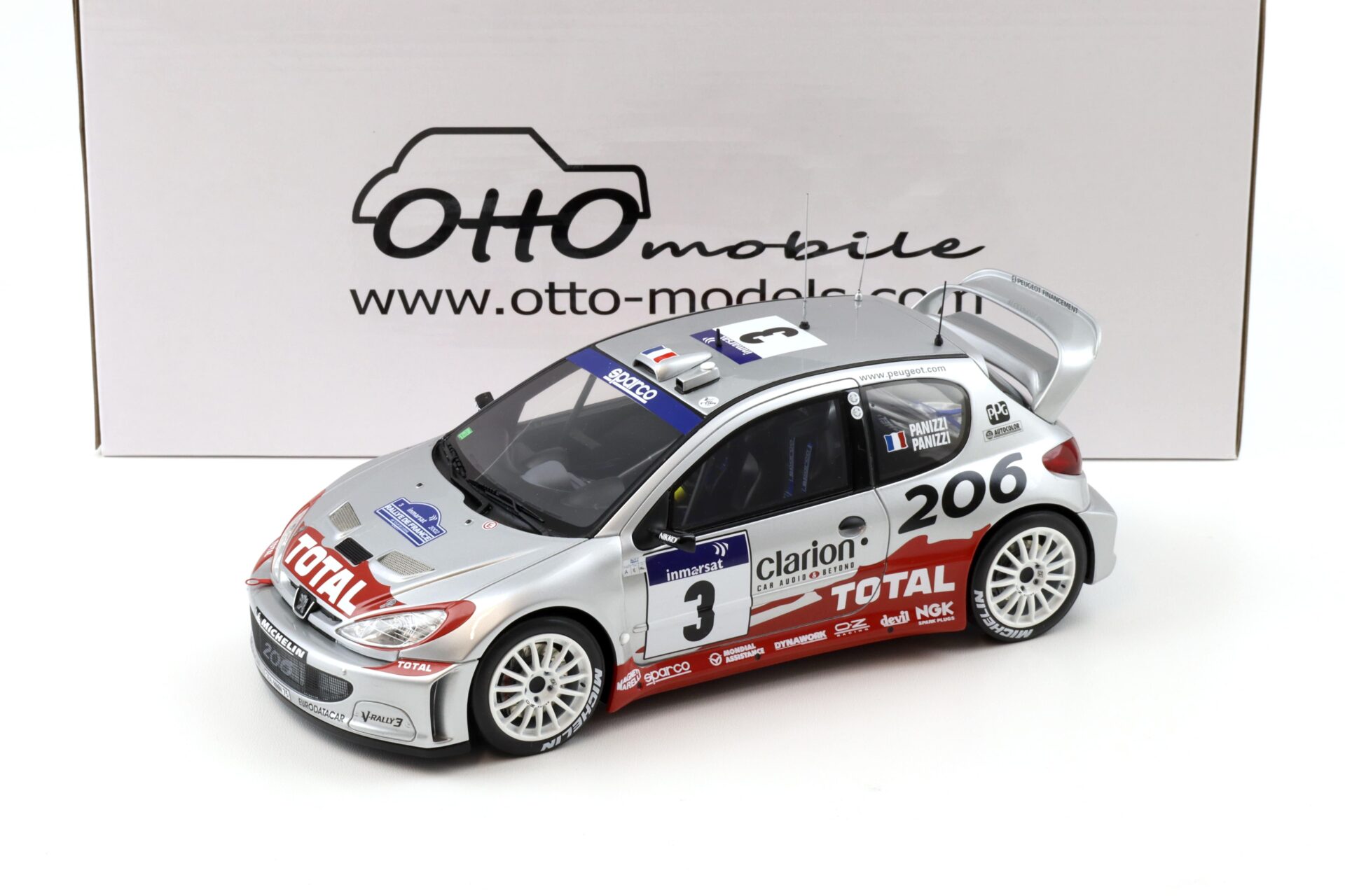 1:18 OTTO mobile OT1085 Peugeot 206 WRC #3 Tour de Corse 2002 Panizzi