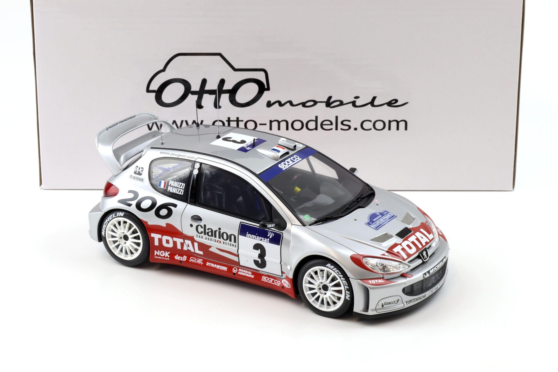 1:18 OTTO mobile OT1085 Peugeot 206 WRC #3 Tour de Corse 2002 Panizzi
