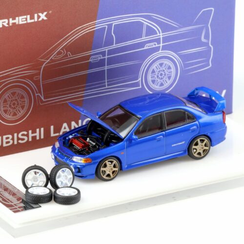 1:64 Motorhelix Mitsubishi Lancer Evolution IV Metal blue + wheels HEC EXPO