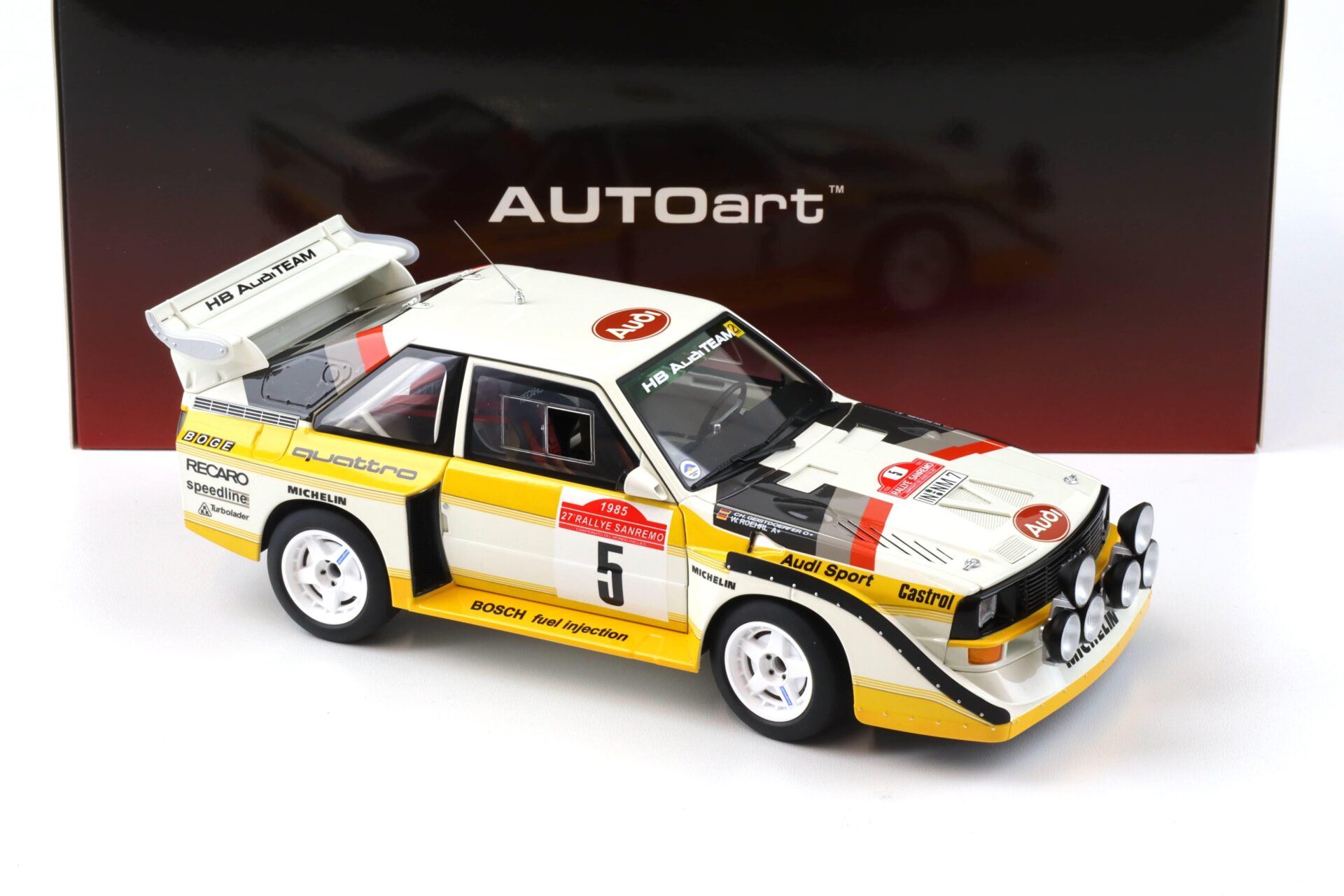 1:18 AUTOart Audi Sport Quattro S1 Rally San Remo 1985 Winner Röhrl/Geistdörfer #5