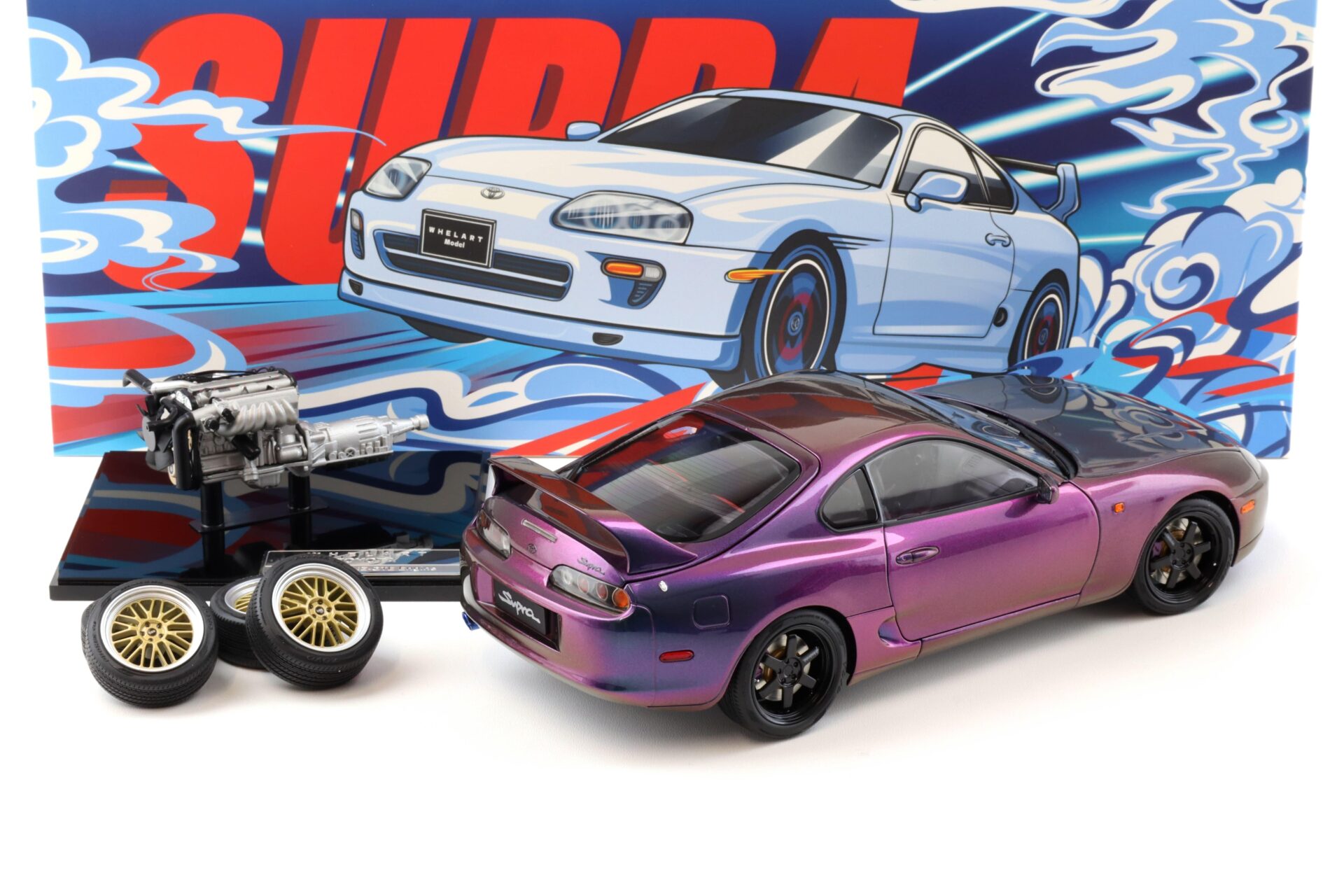 1:18 WHELART Toyota Supra A80 Coupe Midnight purple LHD with engine + wheels