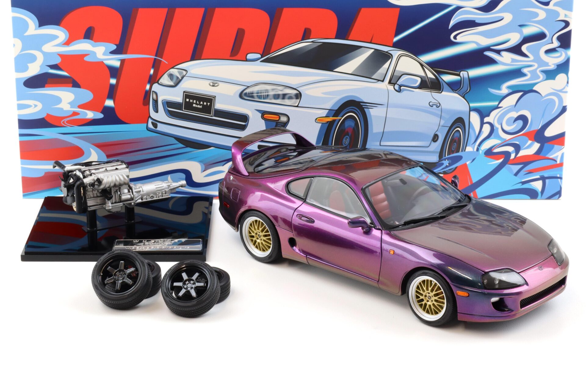 1:18 WHELART Toyota Supra A80 Coupe Midnight purple LHD with engine + wheels