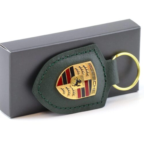 Llavero original Porsche Crest Keychain Cuero Roble verde WAP DEALER - Imagen 2