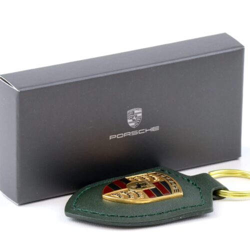 Llavero original Porsche Crest Keychain Cuero Roble verde WAP DEALER - Imagen 3