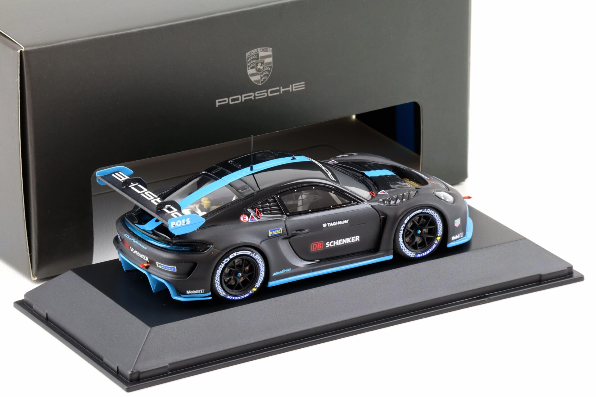 1:43 Spark Porsche Cayman GT4 e-Performance 2022 black/ blue WAP DEALER