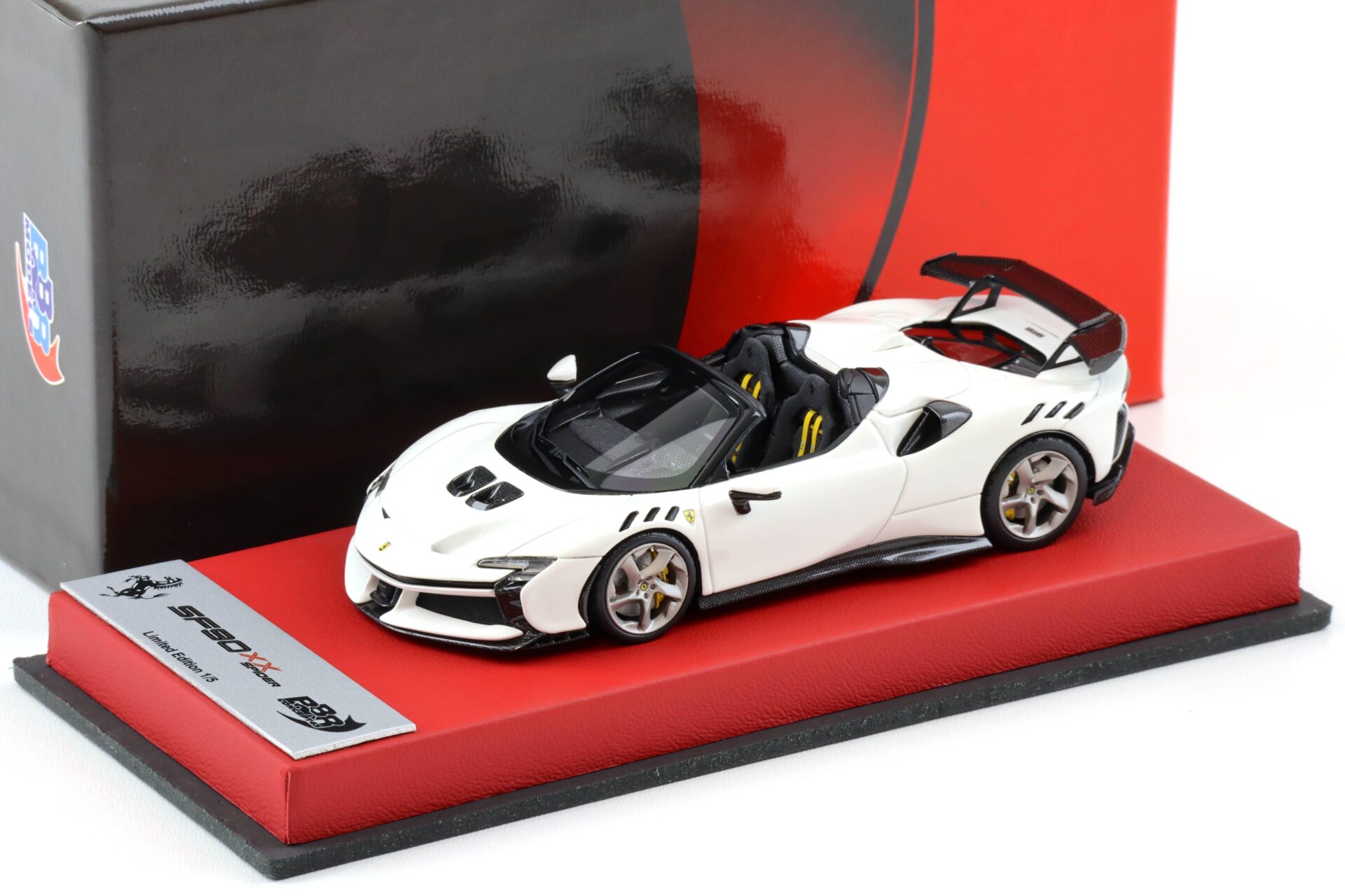1:43 BBR Ferrari SF90XX Spider Bianco Cervino with leather base - Limited 5 pcs.