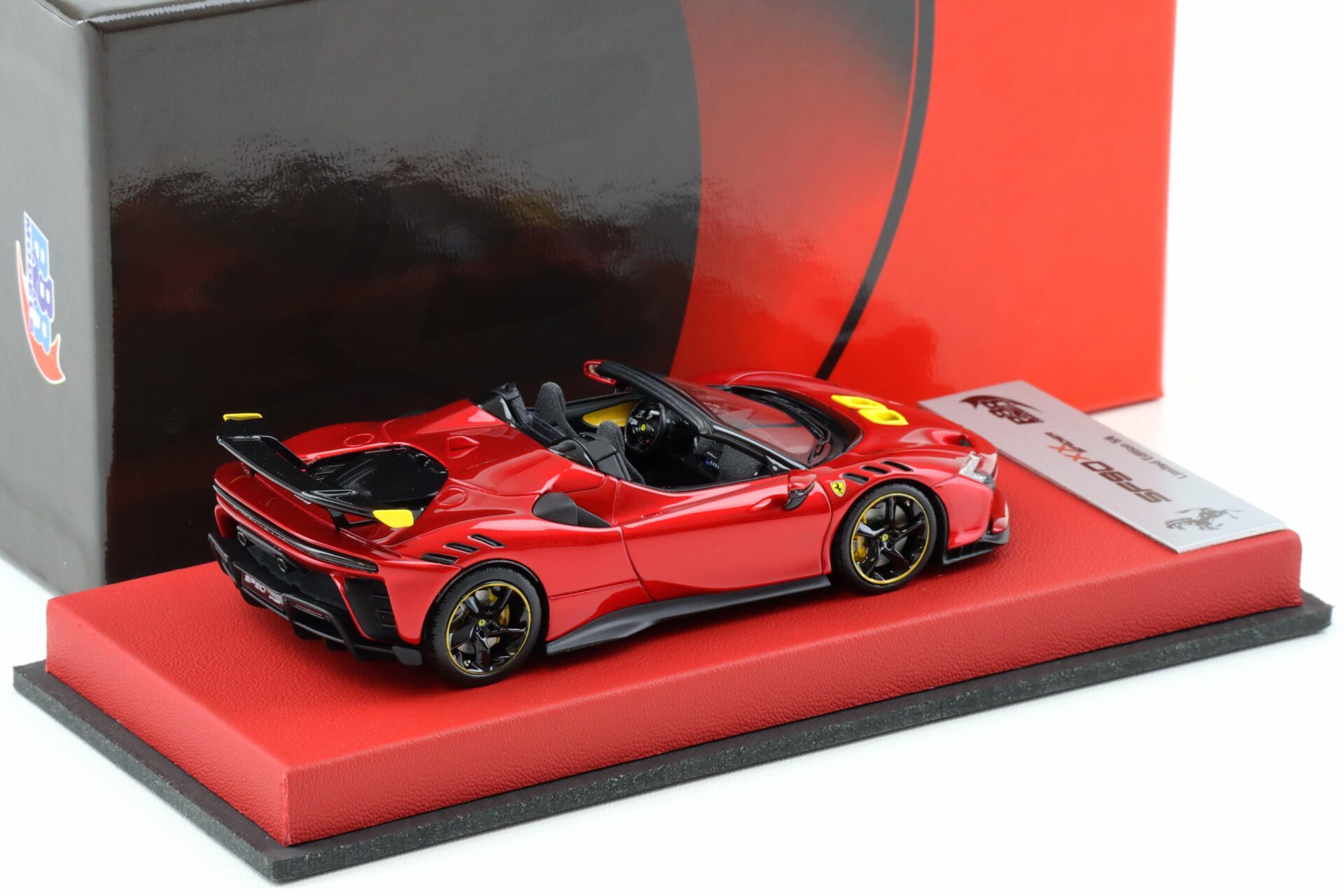 1:43 BBR Ferrari SF90XX Spider Rosso Portofino with leather base - Limited 6 pcs.