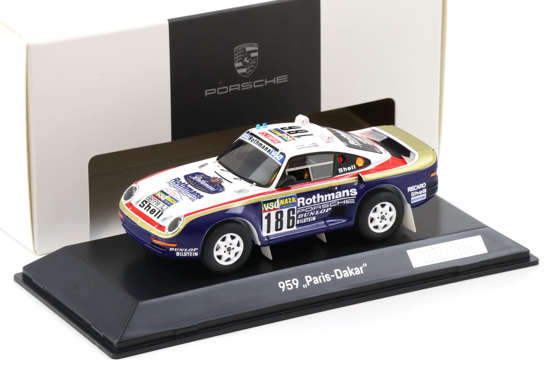 1:43 Spark Porsche 959 Paris-Dakar Rothmans Rally #186 WAP DEALER