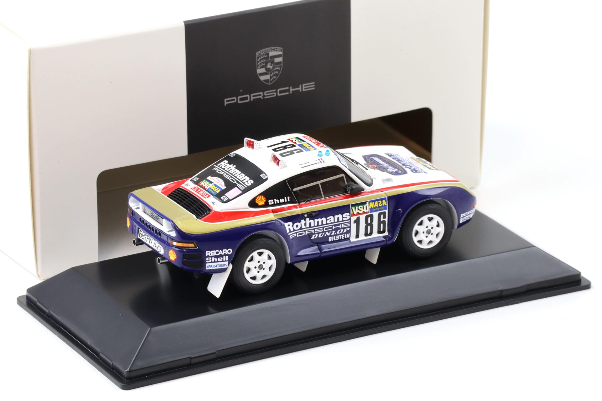 1:43 Spark Porsche 959 Paris-Dakar Rothmans Rally #186 WAP DEALER