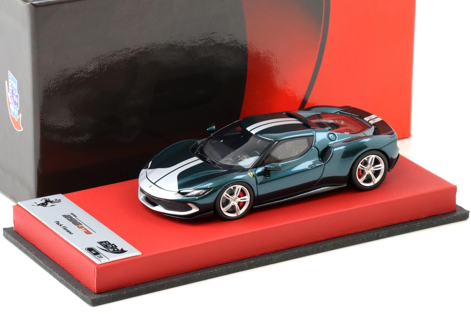 1:43 BBR Ferrari 296 Assetto Fiorano Verde Scuro glosswith leather base - Limited 20 pcs.
