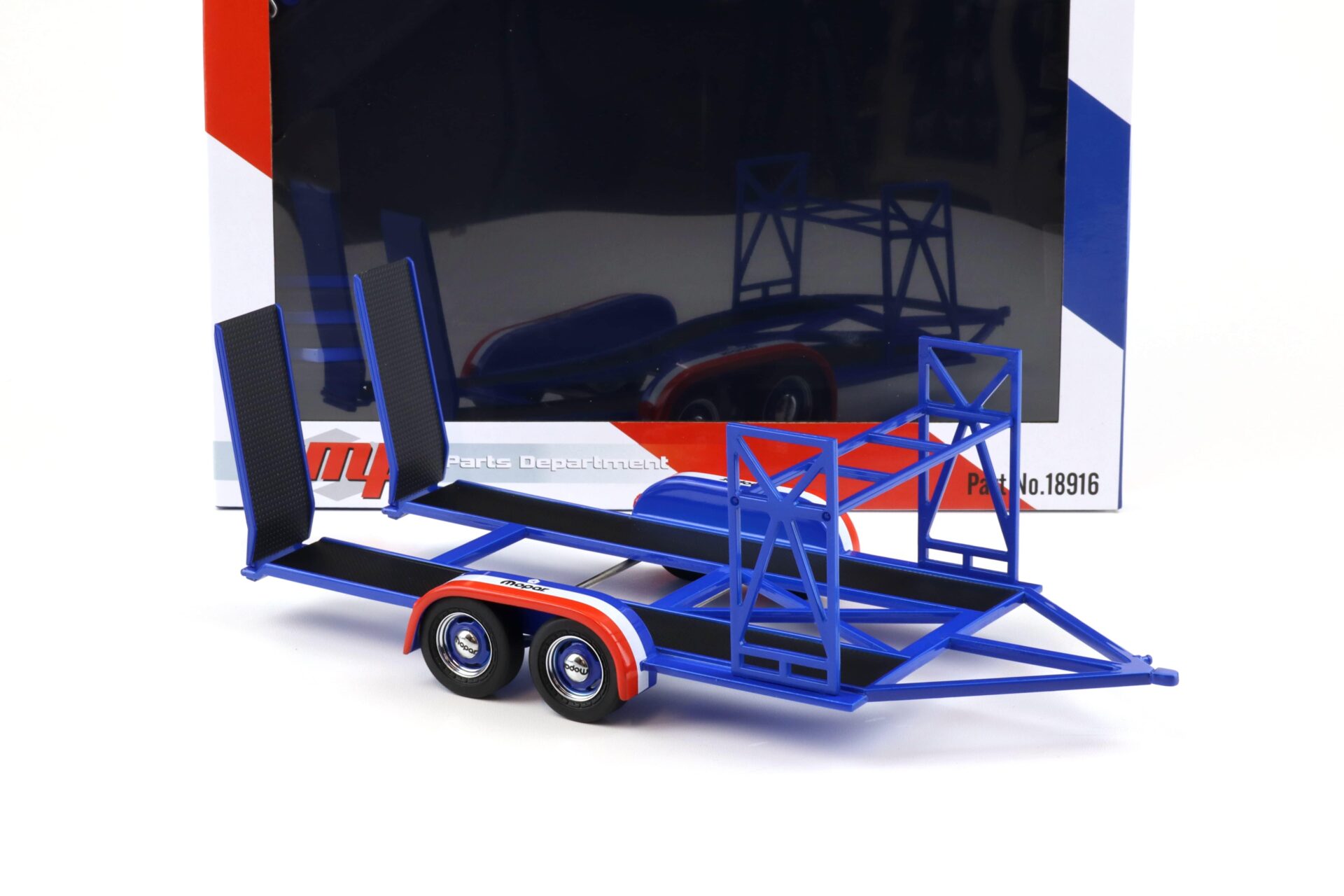 1:18 GMP Tandem Car Trailer Anhänger MOPAR blue/ red Diorama
