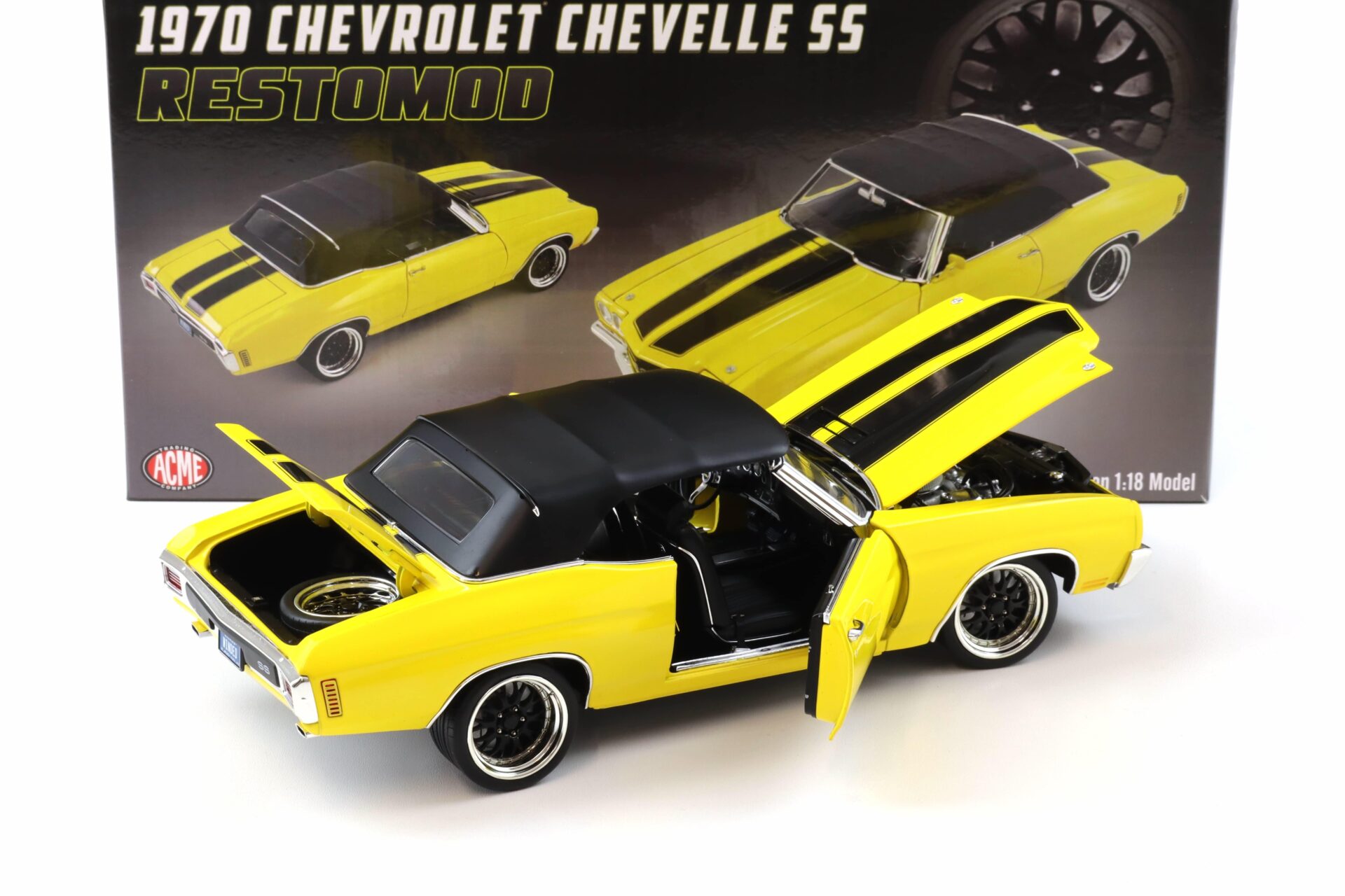 1:18 ACME 1970 Chevrolet Chevelle SS Convertible Restomod yellow/ black stripes