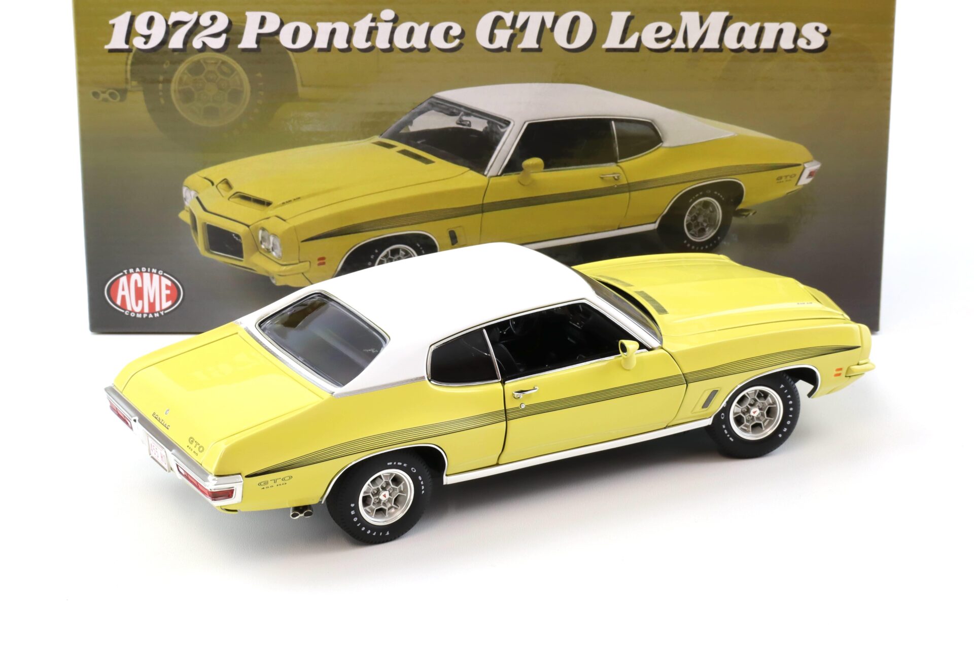 1:18 ACME 1972 Pontiac GTO LeMans Ram Air Coupe Monarch Yellow/ Vinyl Top