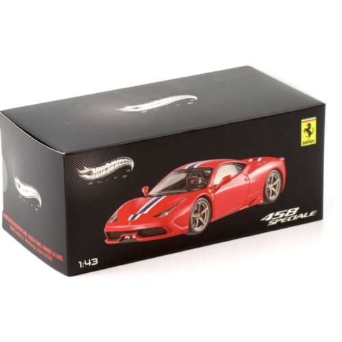 1:43 Hot Wheels Elite Ferrari 458 Speciale Coupe 2013 red with white/ blue stripe