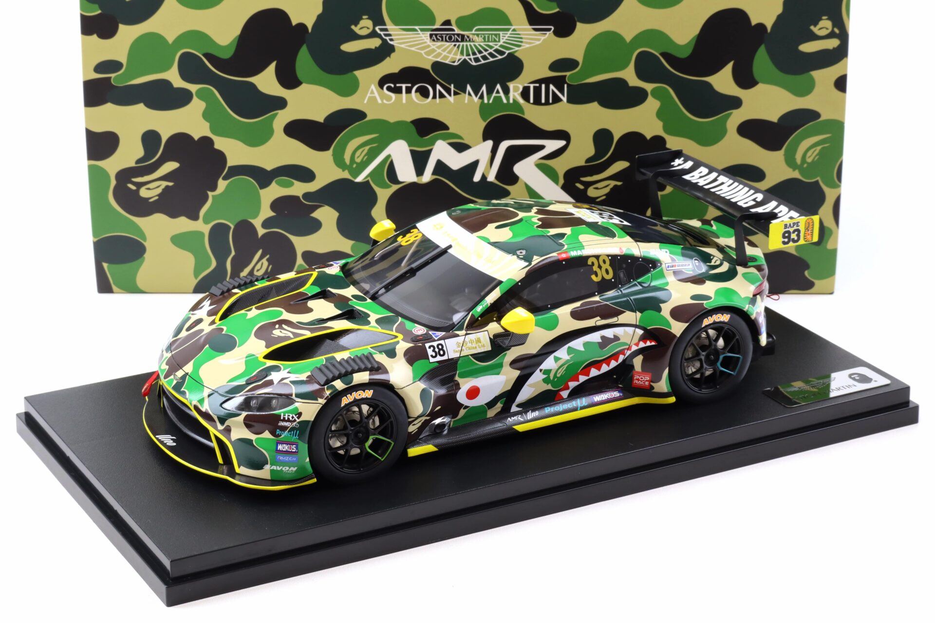 1:18 Pop Race x BAPE Aston Martin Vantage GT3 AMR Bathing Ape with display
