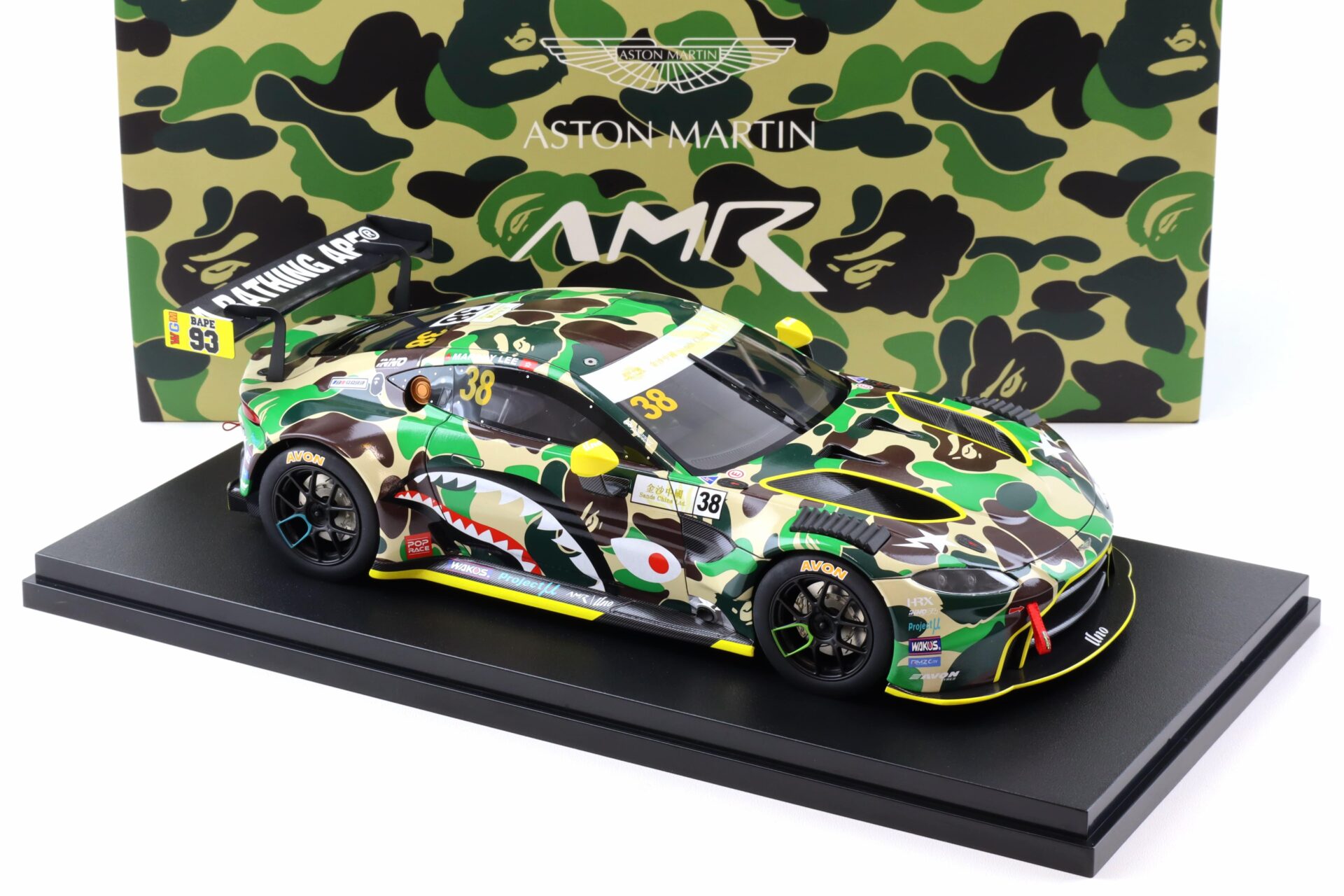 1:18 Pop Race x BAPE Aston Martin Vantage GT3 AMR Bathing Ape with display