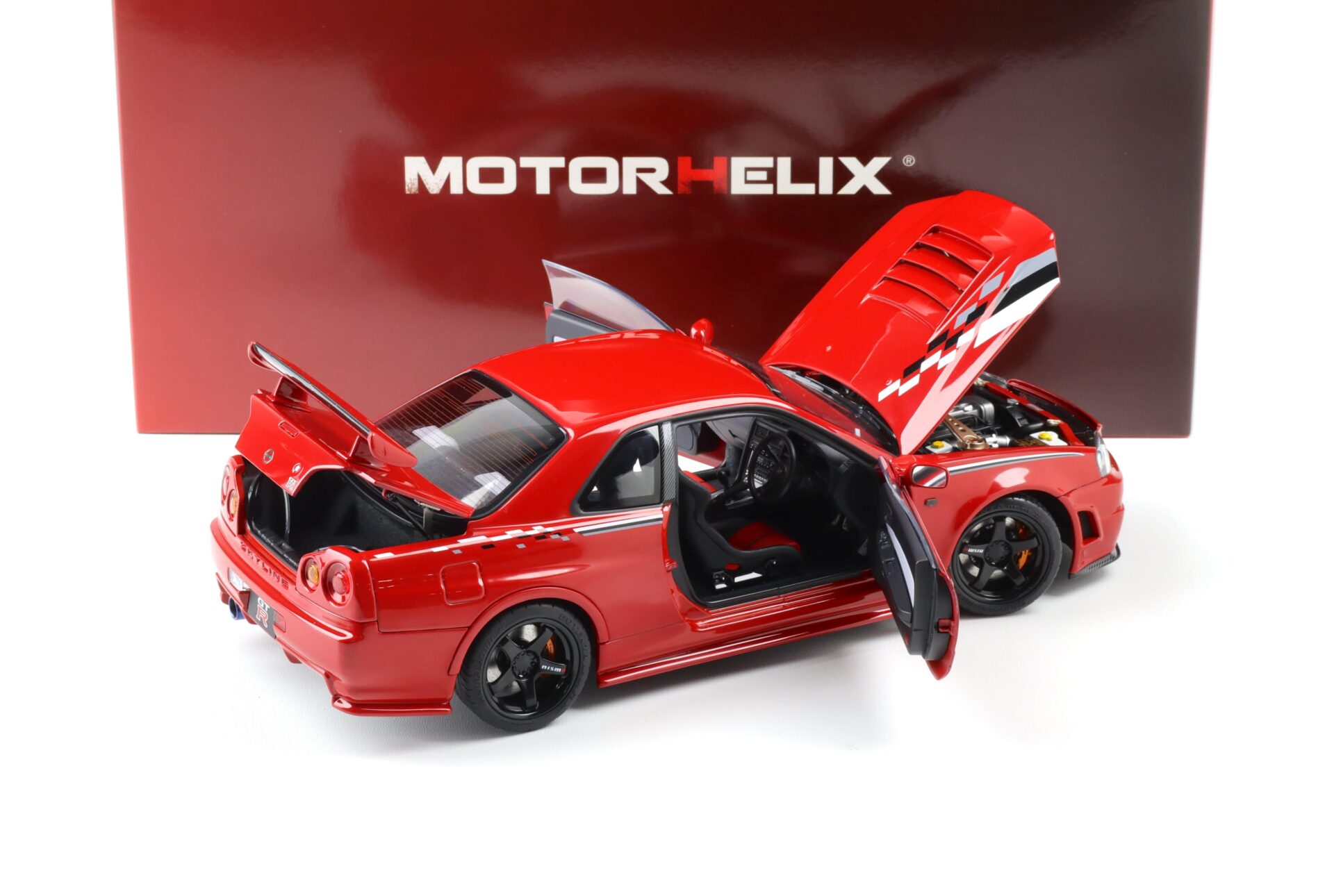 1:18 Motorhelix Nissan Skyline R34 Customized Active red M83426