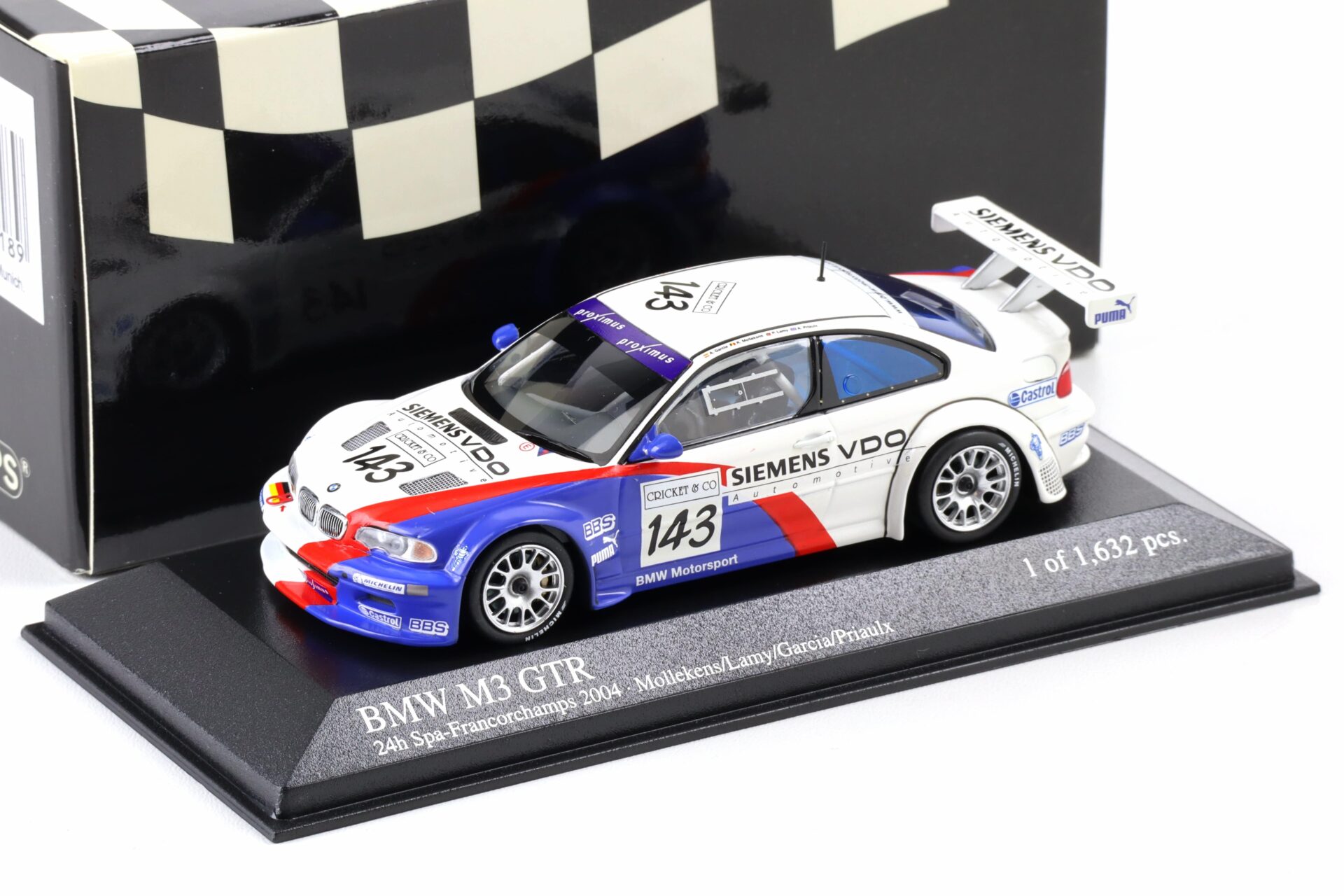 1:43 Minichamps BMW M3 E46 GTR 24h SPA 2004 #143 Lamy/ Priaulx