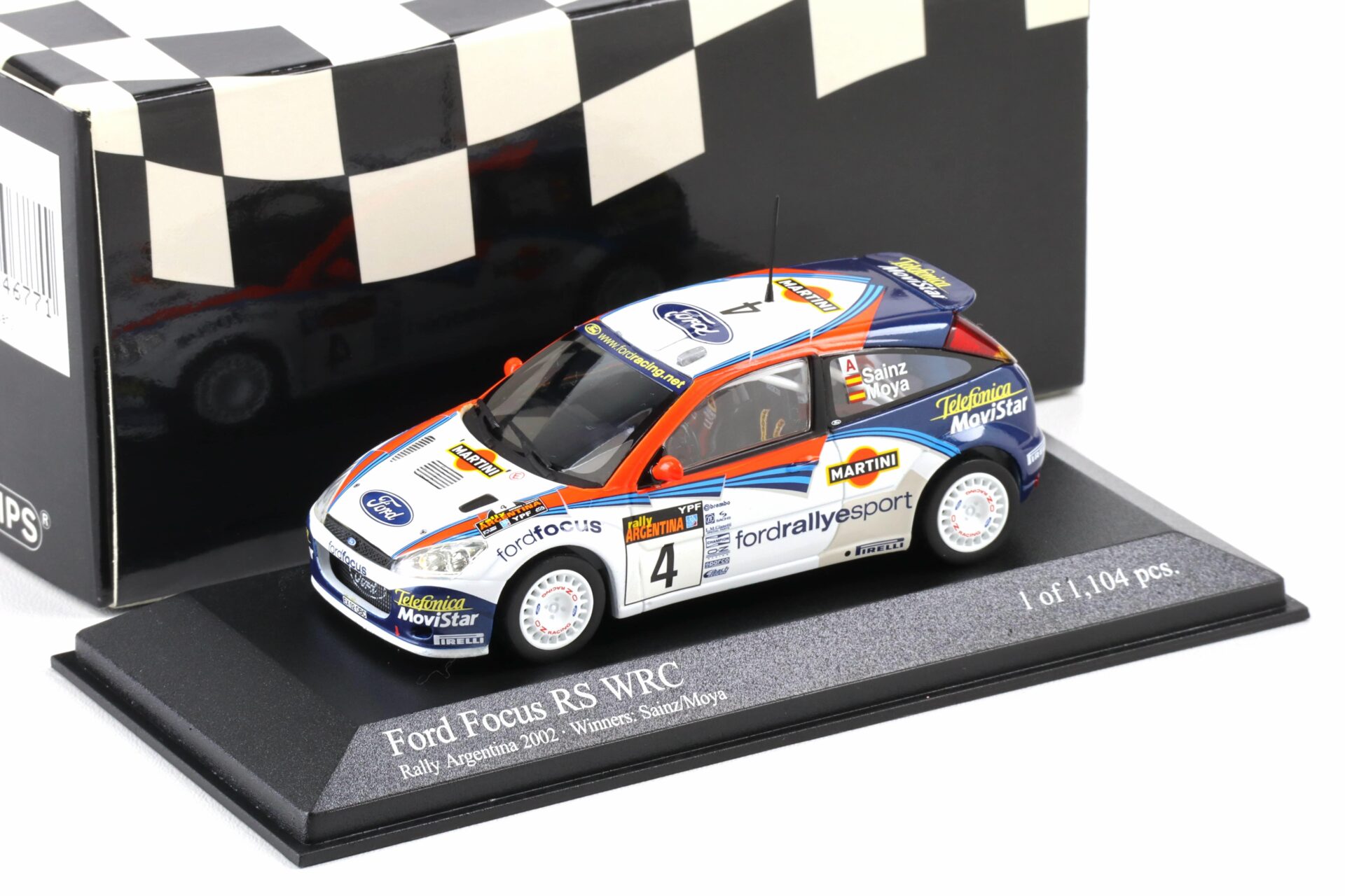 1:43 Minichamps Ford Focus WRC Rally Argentina 2002 Winners Sainz/ Moya #4
