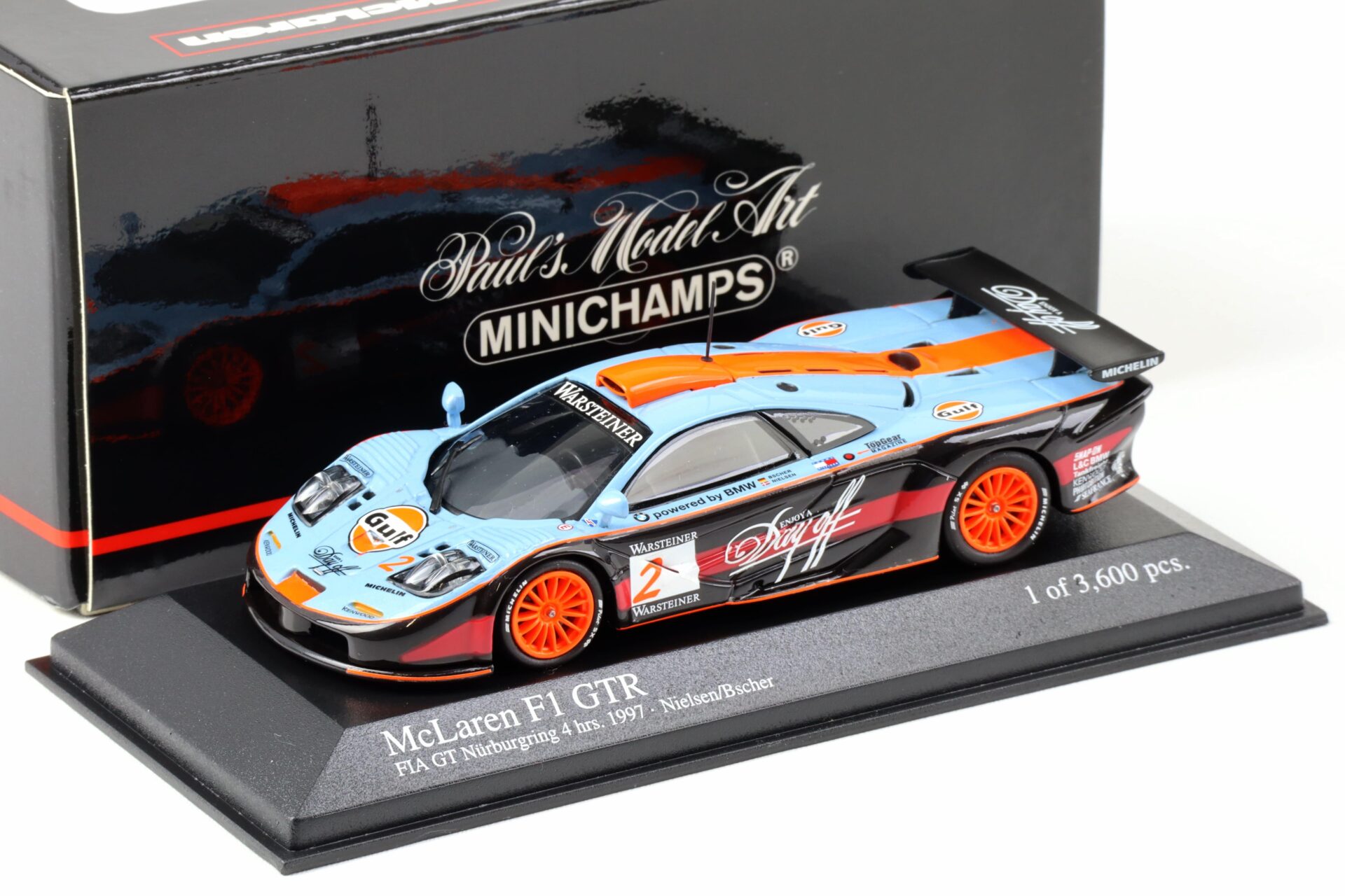 1:43 Minichamps McLaren F1 GTR Long Tail FIA GT 4 hrs 1997 Gulf #2 Nielsen/ Bscher