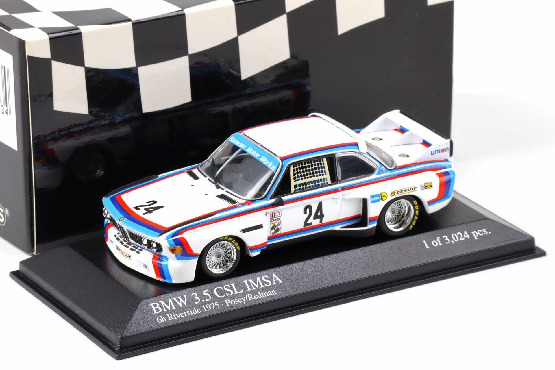 1:43 Minichamps BMW 3.5 CSL IMSA Riverside 6 hours 1975 Stuck/ Posey #24